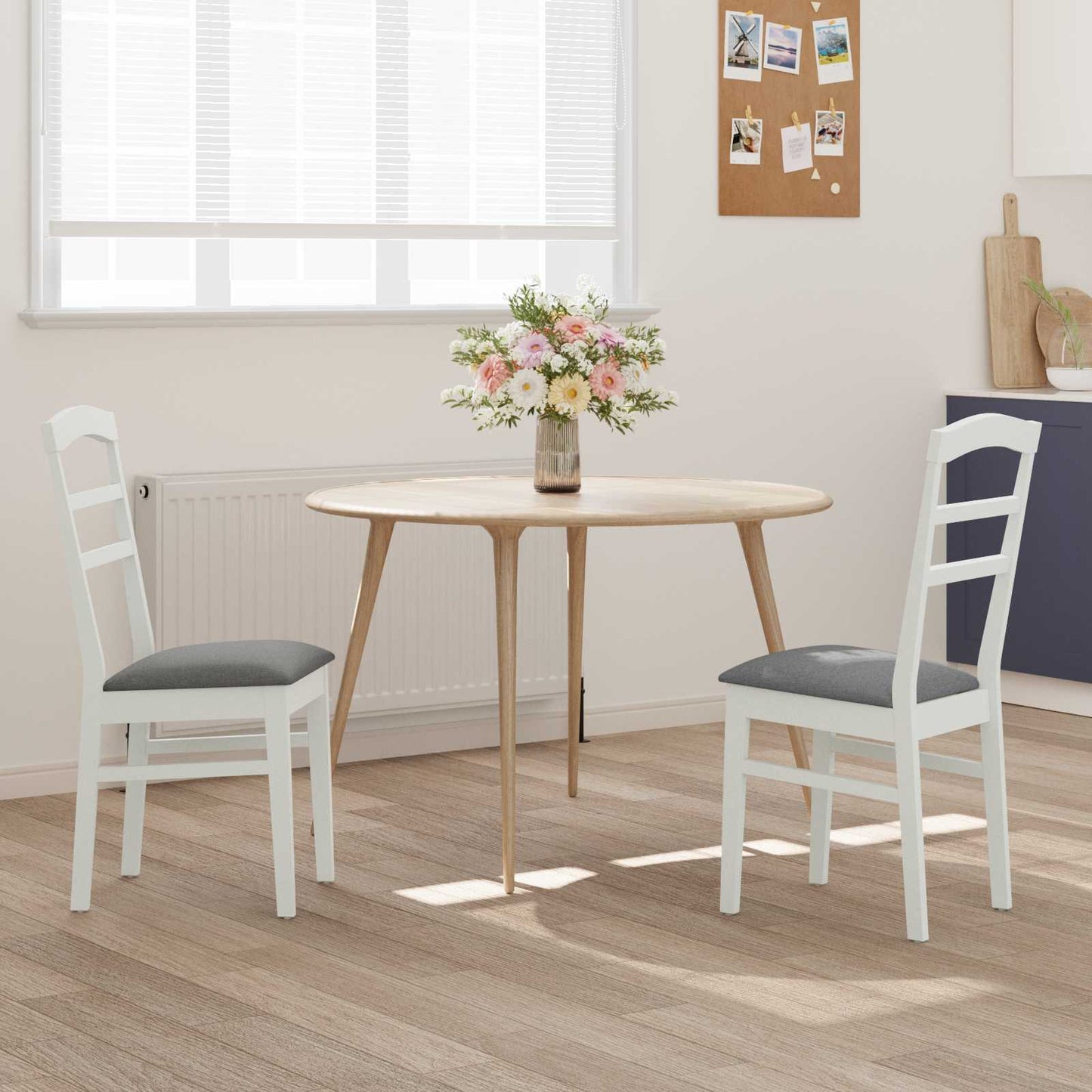 Sedia da pranzo 2 pz Legno di gomma solido Bianco e Grigio