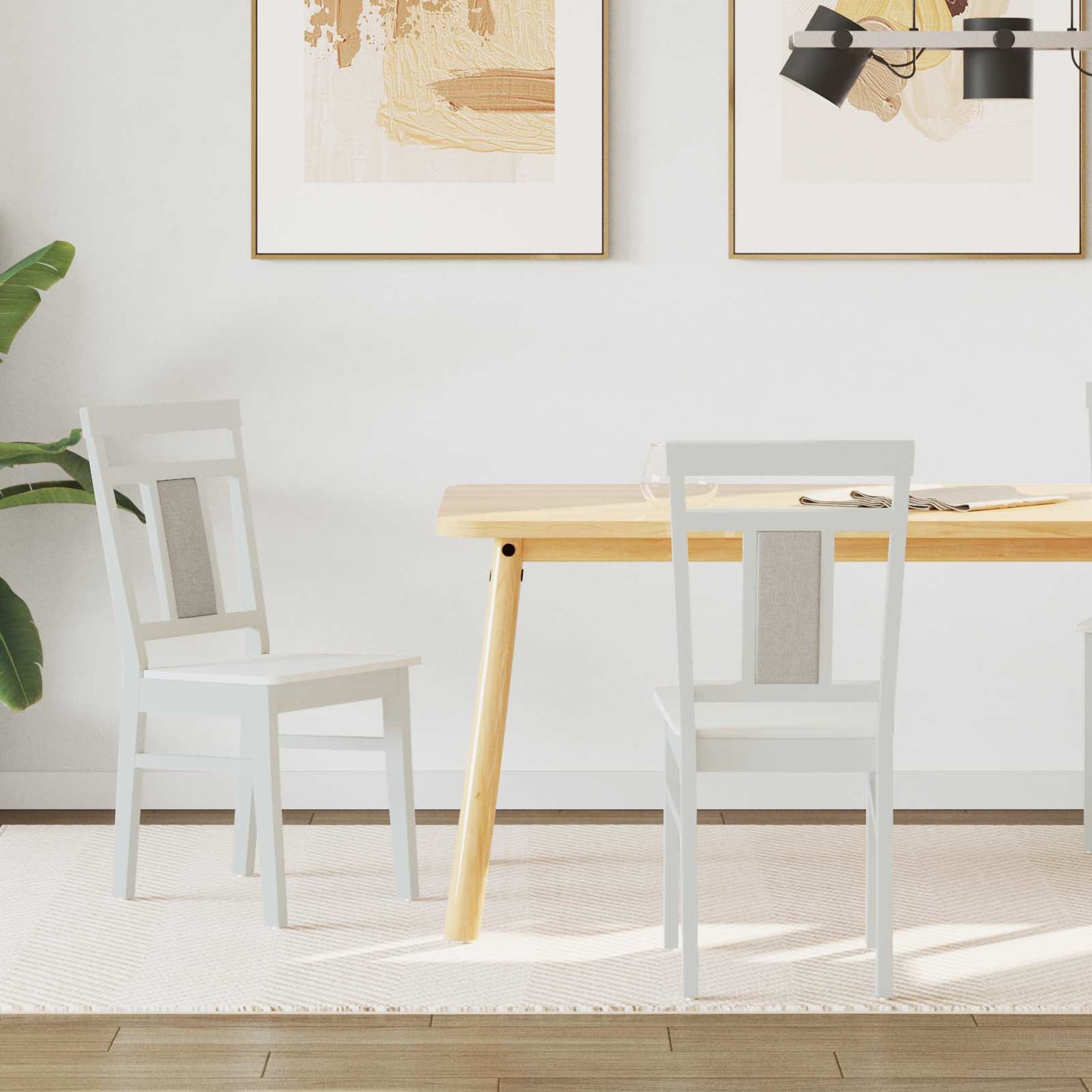 Sedia da pranzo 2 pz Legno di gomma solido Bianco