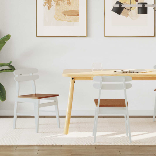 Sedia da pranzo 2 pcs Bianco e Naturale Legno di gomma solido | homemem39