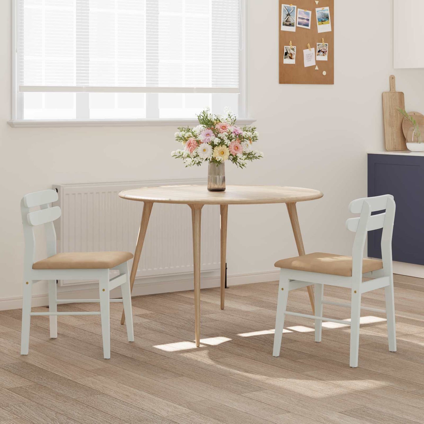 Sedia da pranzo 2 pcs Bianco e marrone Legno di gomma solido