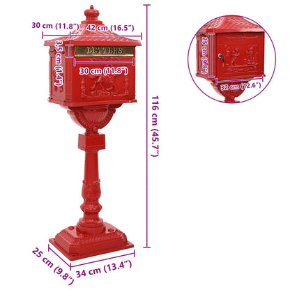 Cassetta Postale Verticale con porta Rosso 42,5 x 29,5 x 117 cm | homemem39