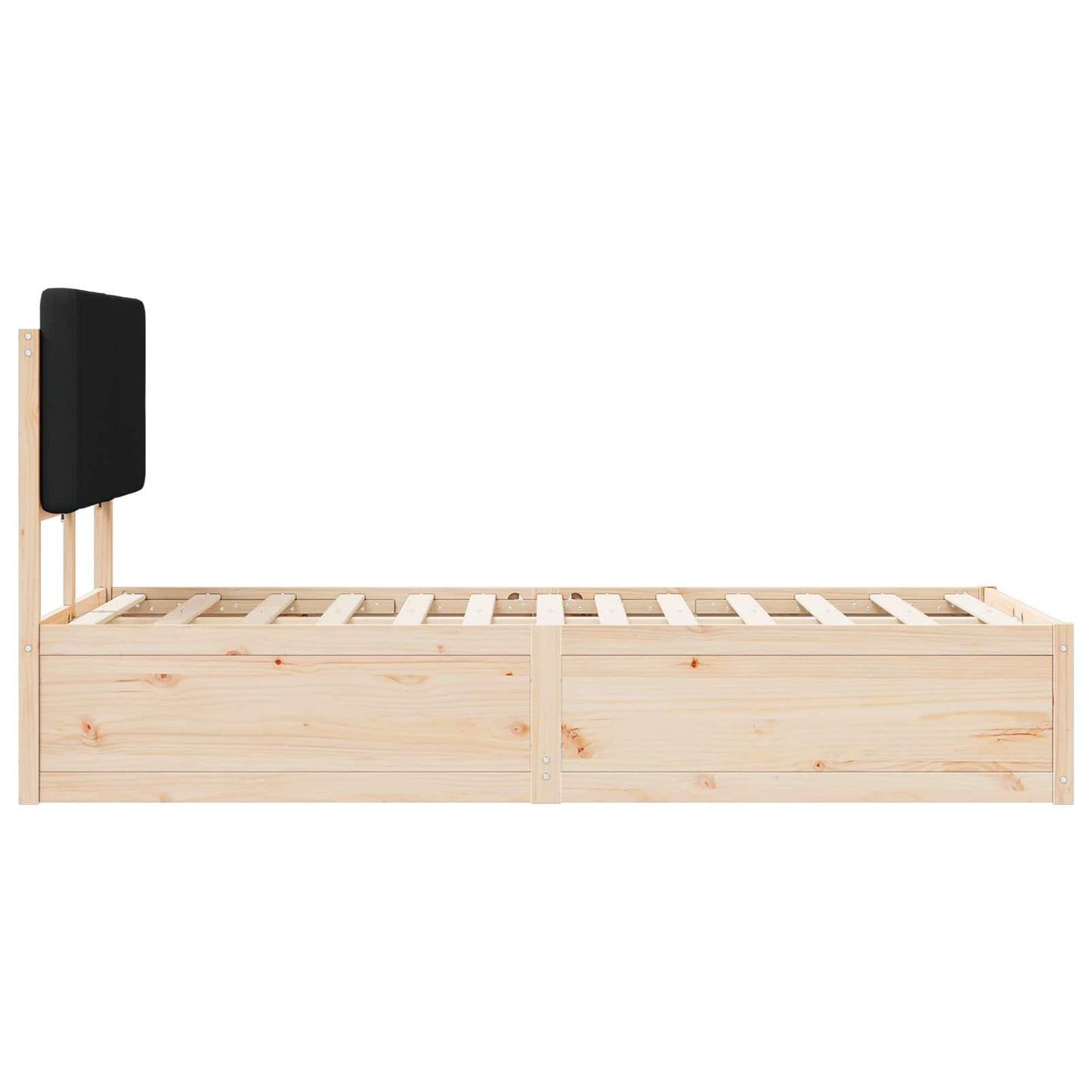 Letto con Testiera Rivestita Nero 120 x 190 cm Pino massello