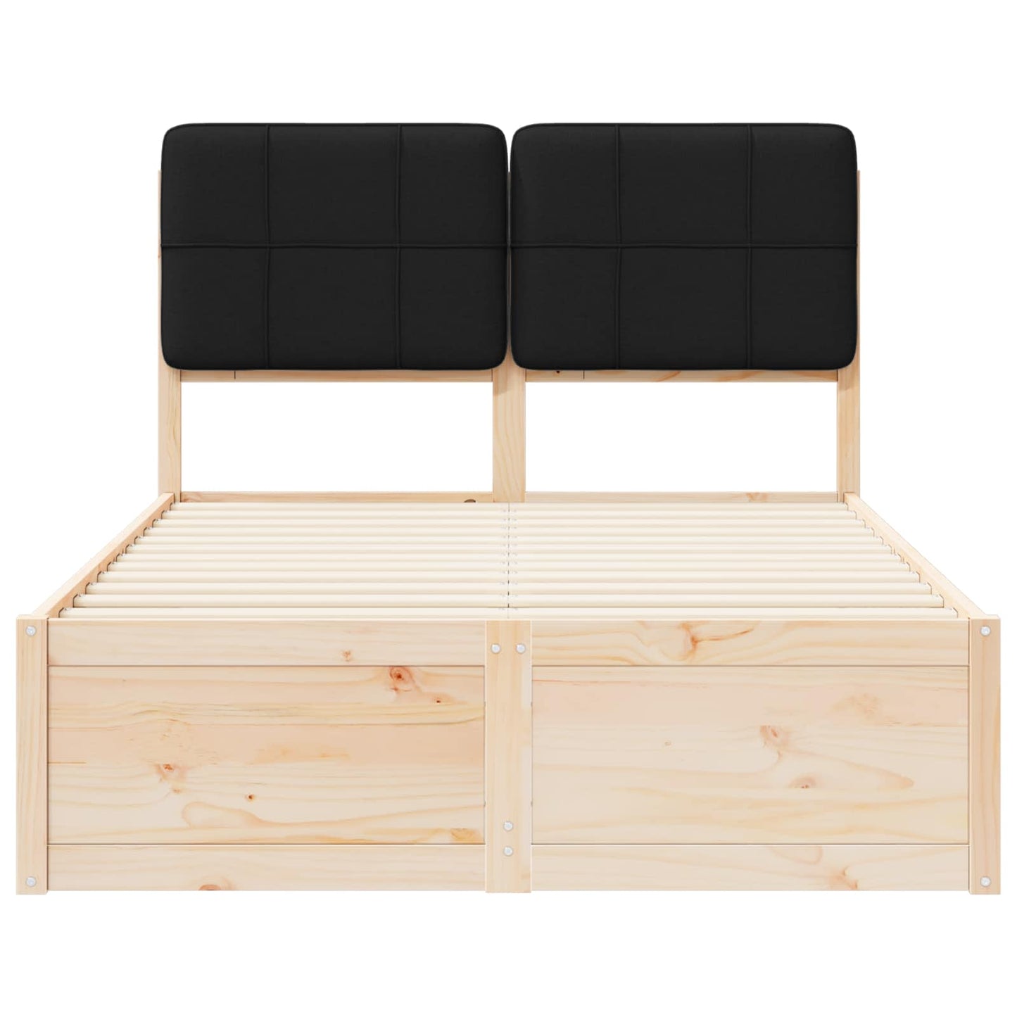 Letto con Testiera Rivestita Nero 120 x 190 cm Pino massello