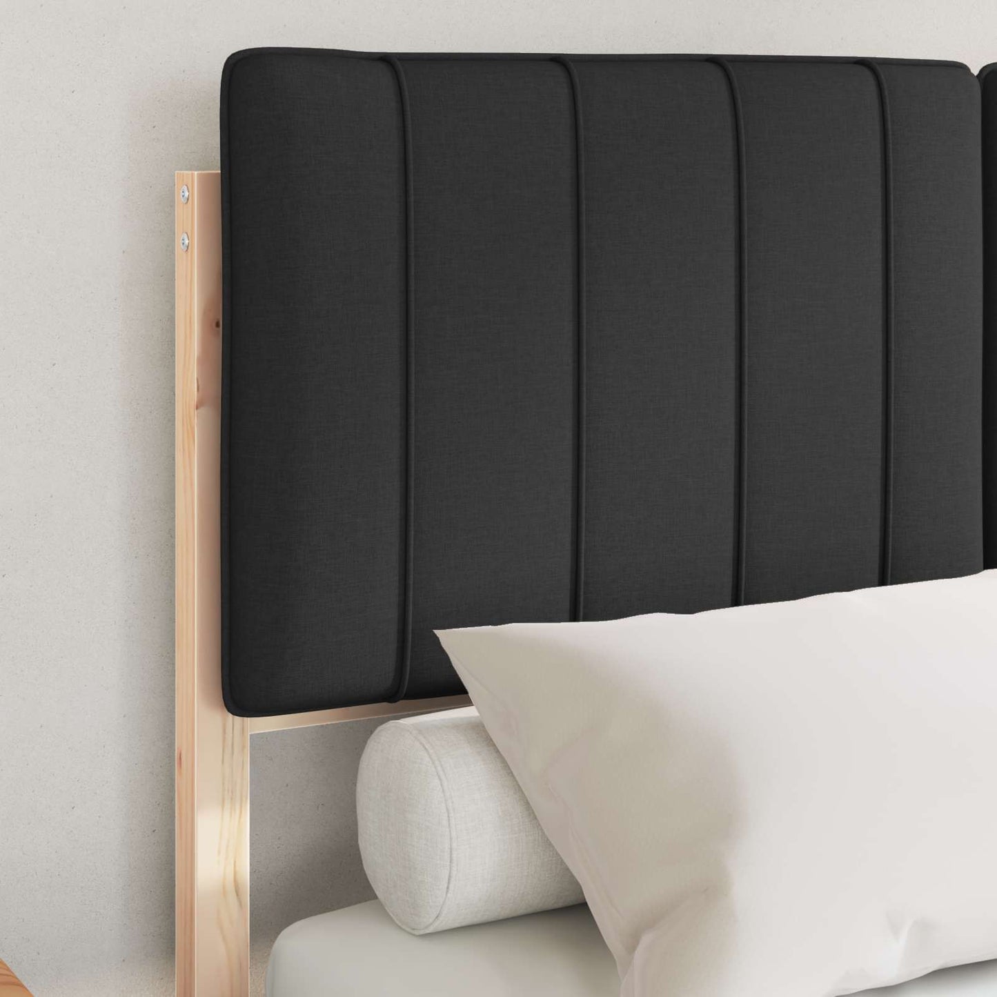 Letto con Testiera Rivestita Nero 120 x 190 cm Pino massello | homemem39