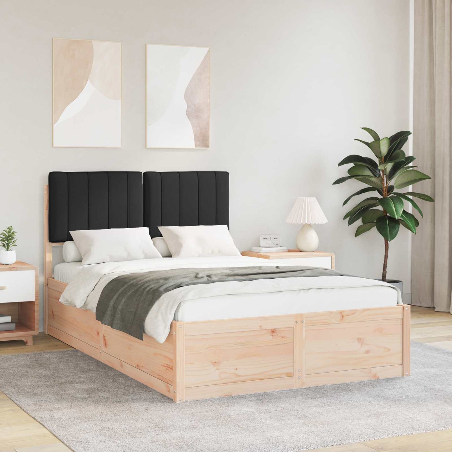 Letto con Testiera Rivestita Nero 120 x 190 cm Pino massello | homemem39