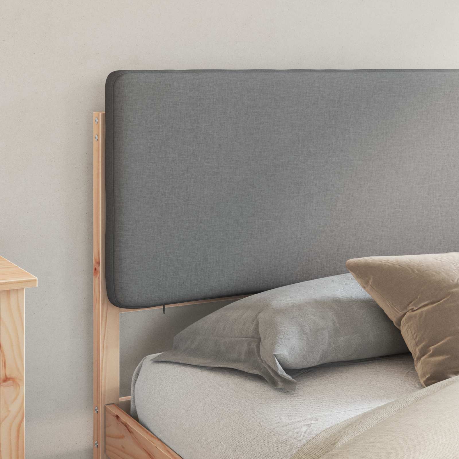 Letto con Testiera Rivestita Grigio chiaro 200 x 200 cm | homemem39