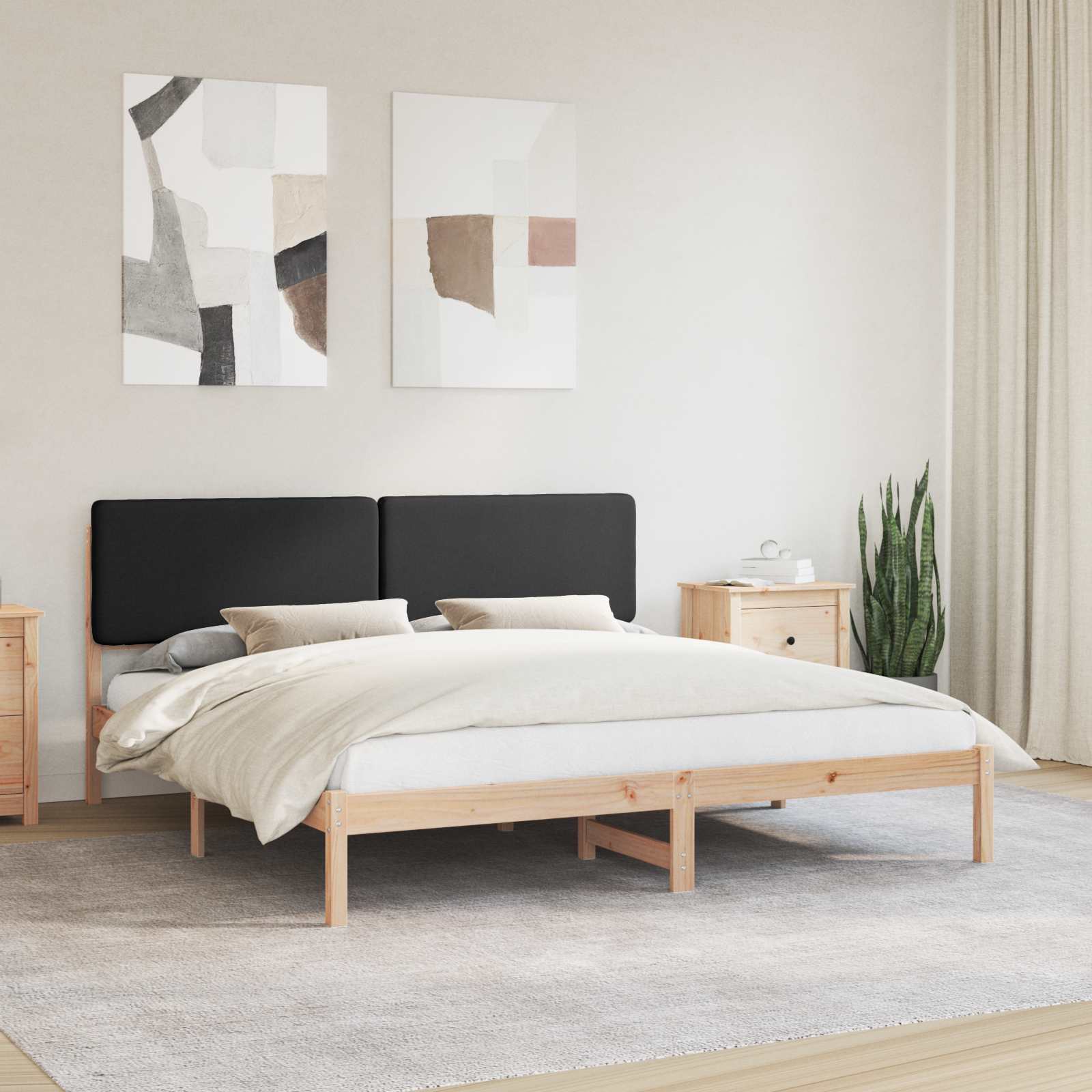Letto con Testiera Rivestita Nero 200 x 200 cm Pino massello | homemem39