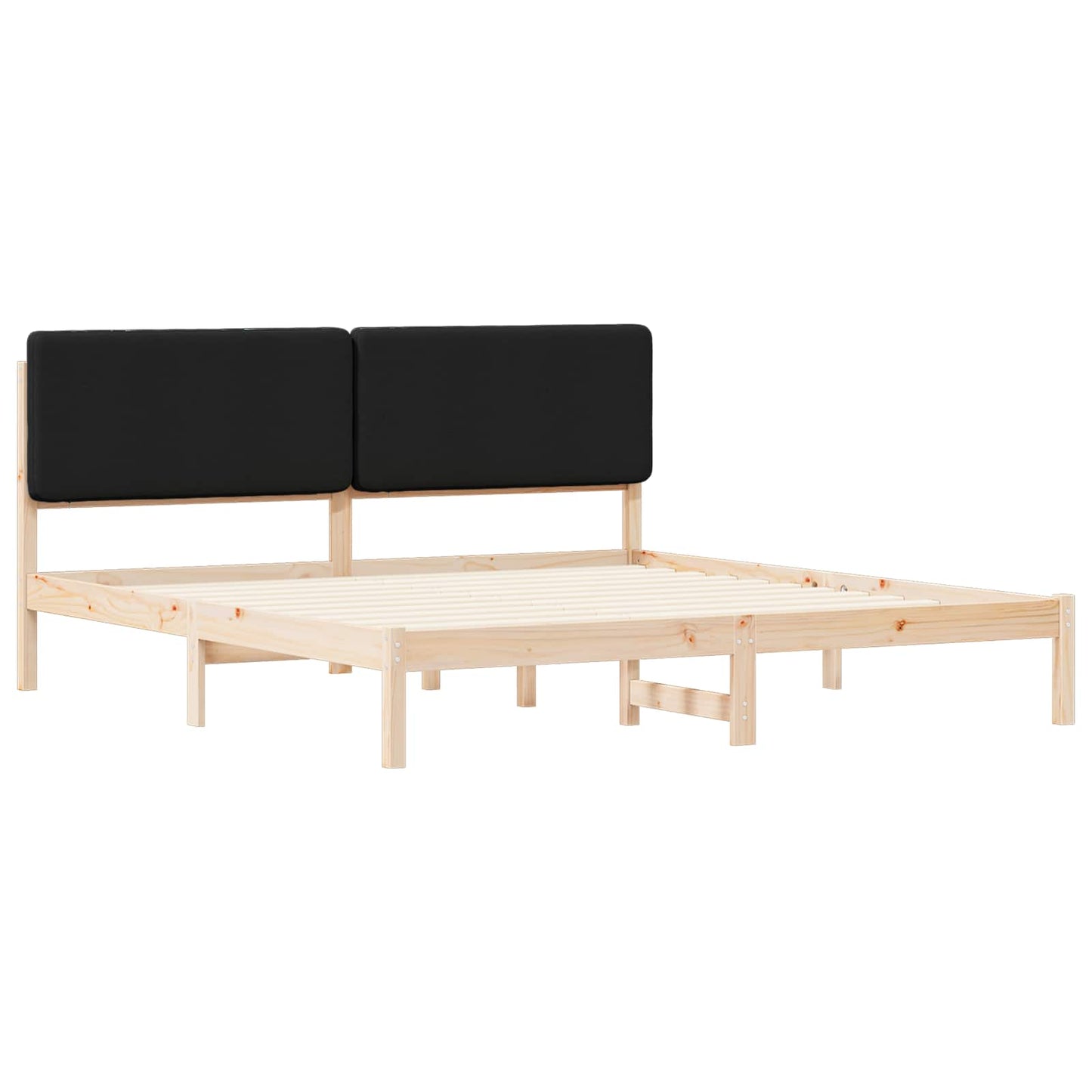 Letto con Testiera Rivestita Nero 200 x 200 cm Pino massello | homemem39