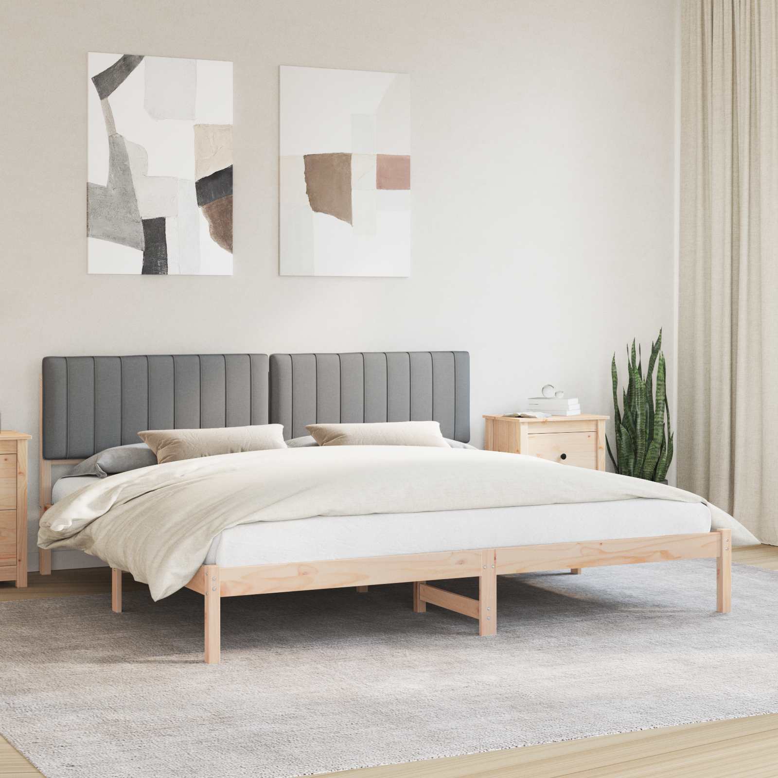 Letto con Testiera Rivestita Grigio chiaro 200 x 200 cm | homemem39