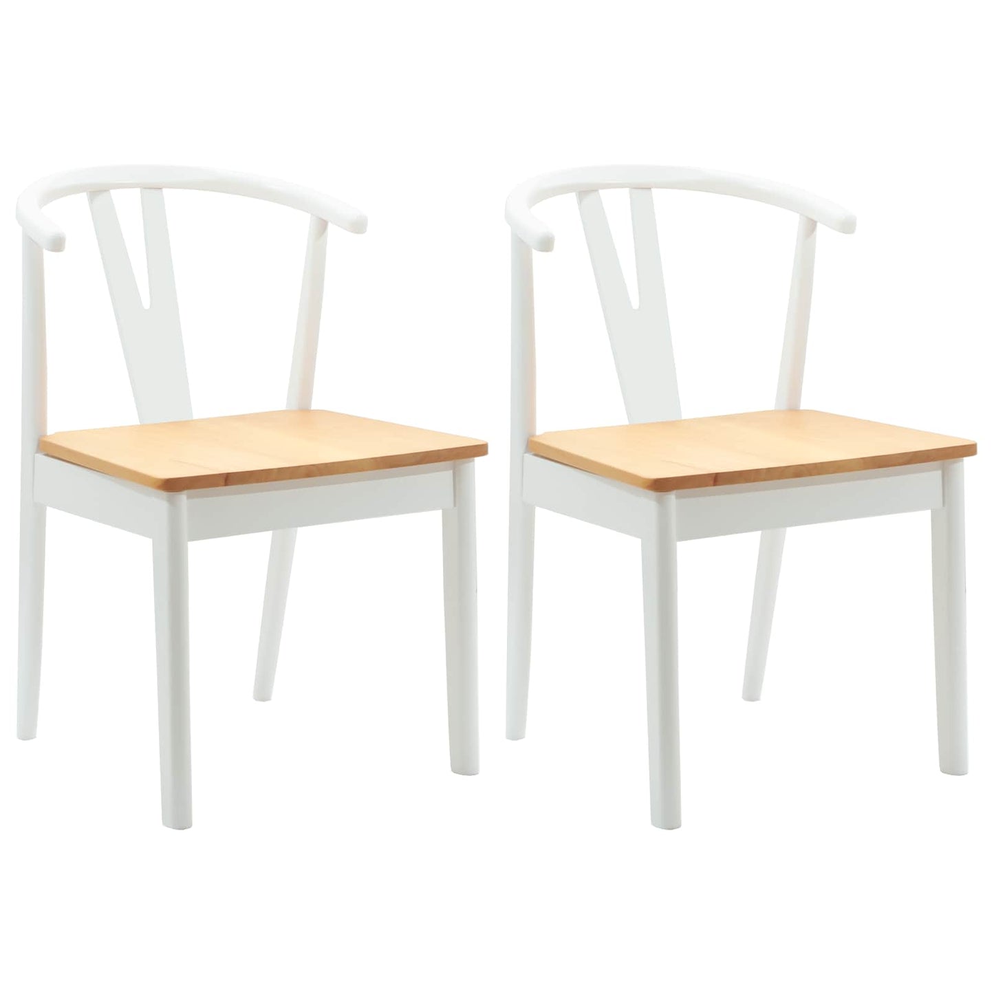 Sedia da pranzo 2 pcs Bianco e Naturale Legno di gomma solido
