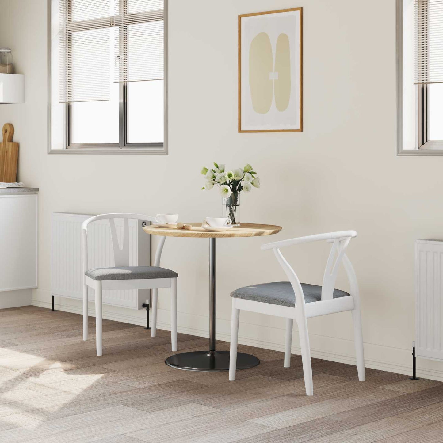 Sedia da pranzo 2 pcs Bianco e Grigio Legno di gomma solido