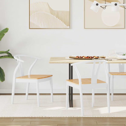 Sedia da pranzo 2 pz Legno di gomma solido Bianco e Naturale