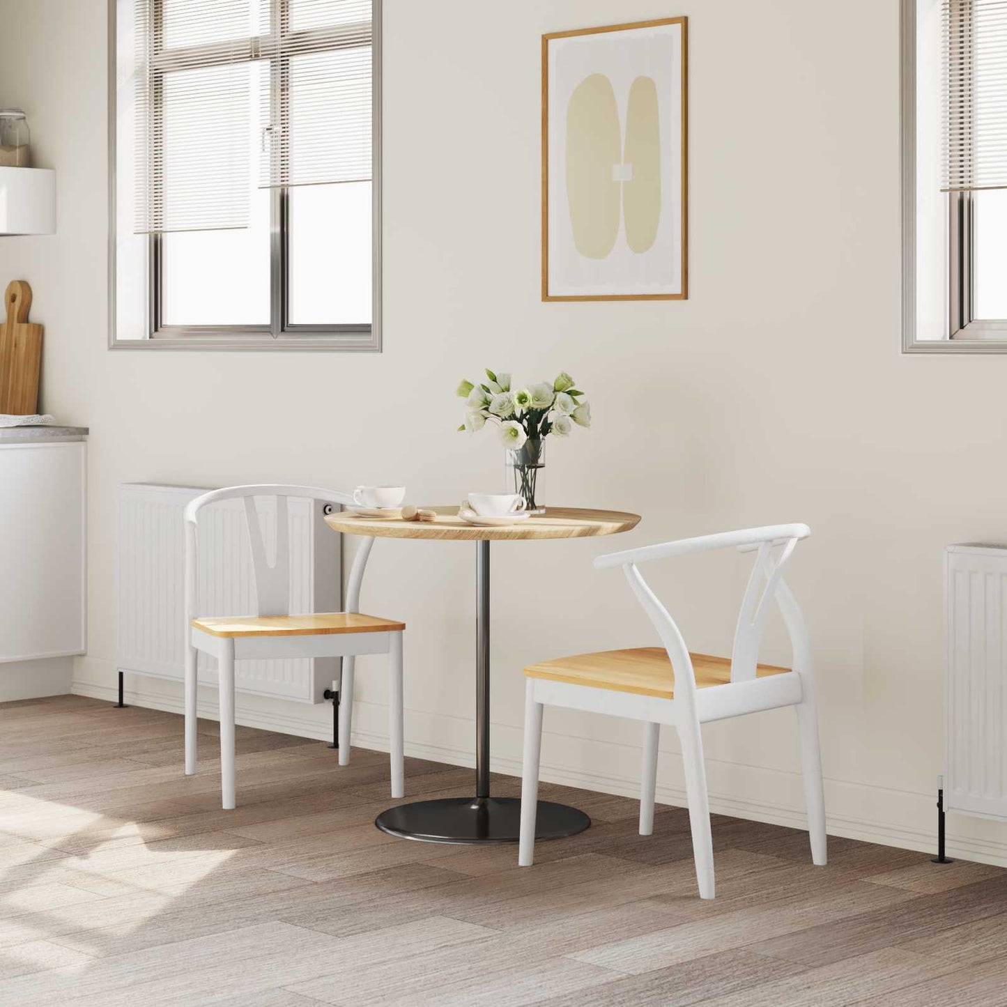 Sedia da pranzo 2 pz Legno di gomma solido Bianco e Naturale