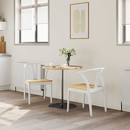 Sedia da pranzo 2 pz Legno di gomma solido Bianco e Naturale