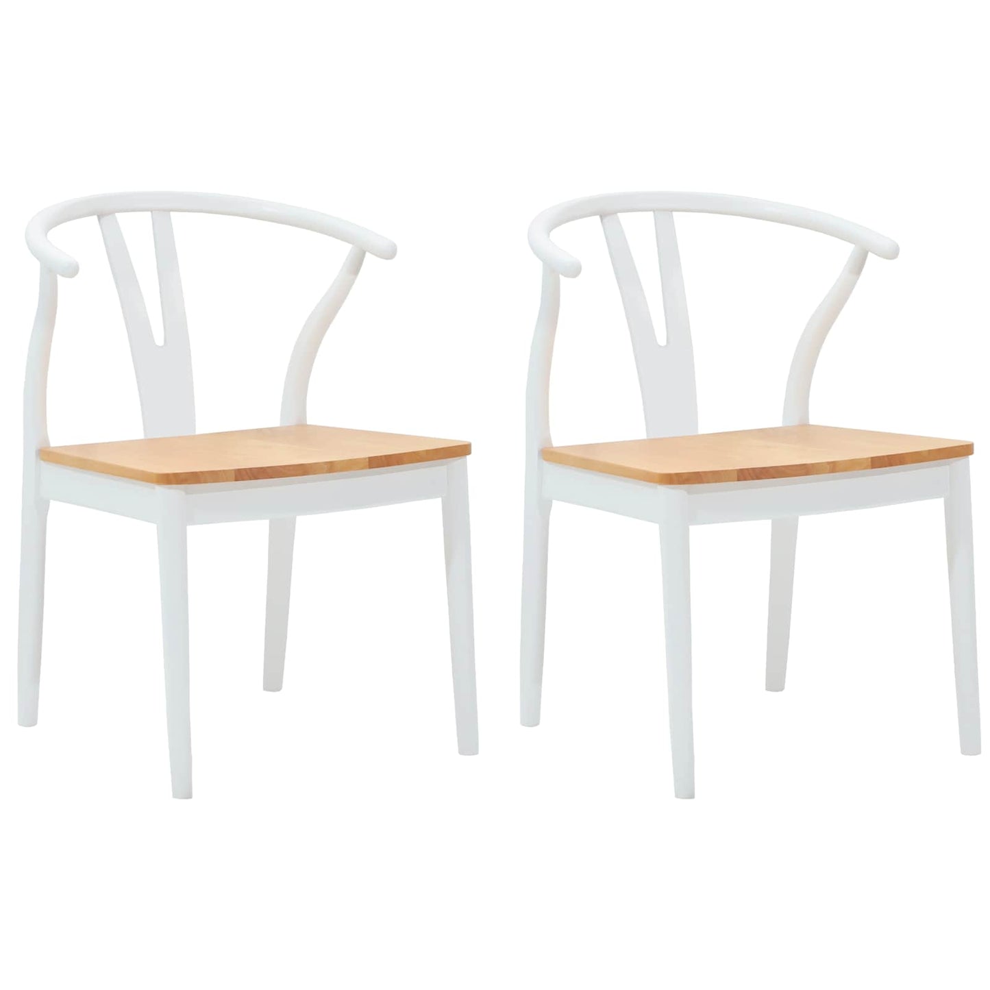 Sedia da pranzo 2 pz Legno di gomma solido Bianco e Naturale