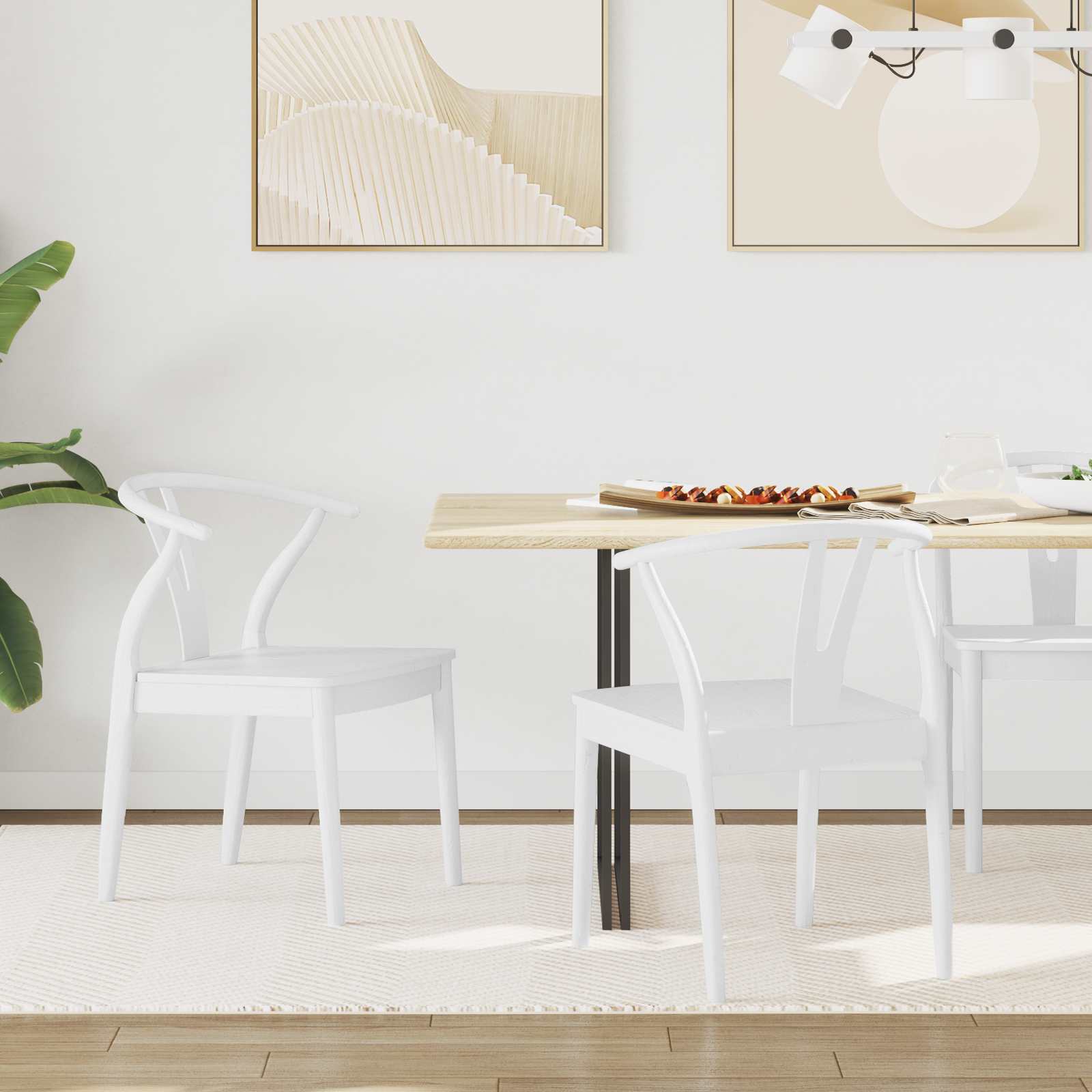 Sedia da pranzo 2 pcs Bianco e Bianco Legno di gomma solido | homemem39