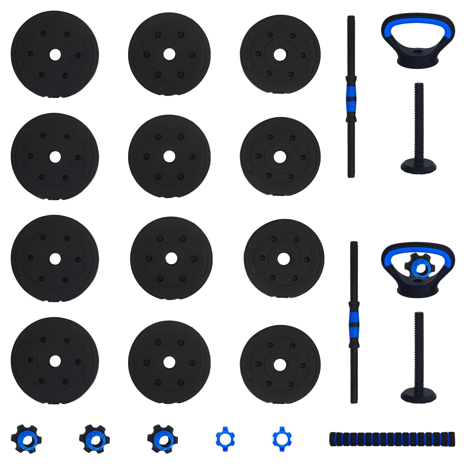 Set di manubri, bilanciere e kettlebell 4-in-1 20 kg Nero e Blu | homemem39