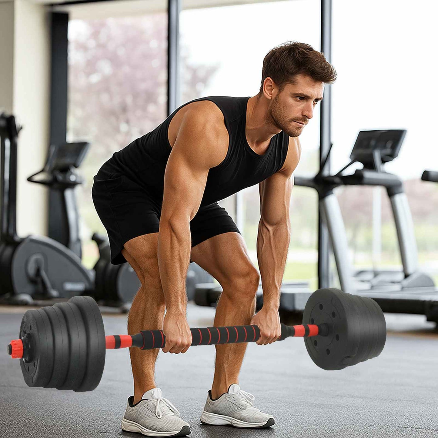 Set di Manubri 4-in-1 Nero e Rosso 121 x 19,5 x 19,5 cm