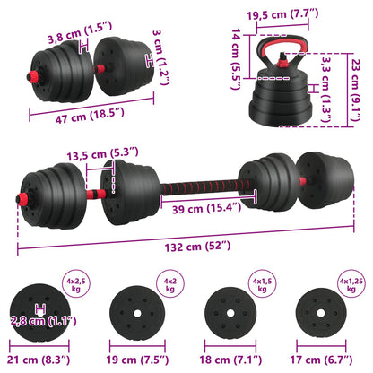 Set di manubri, bilancieri e kettlebell 4 in 1 30 kg | homemem39