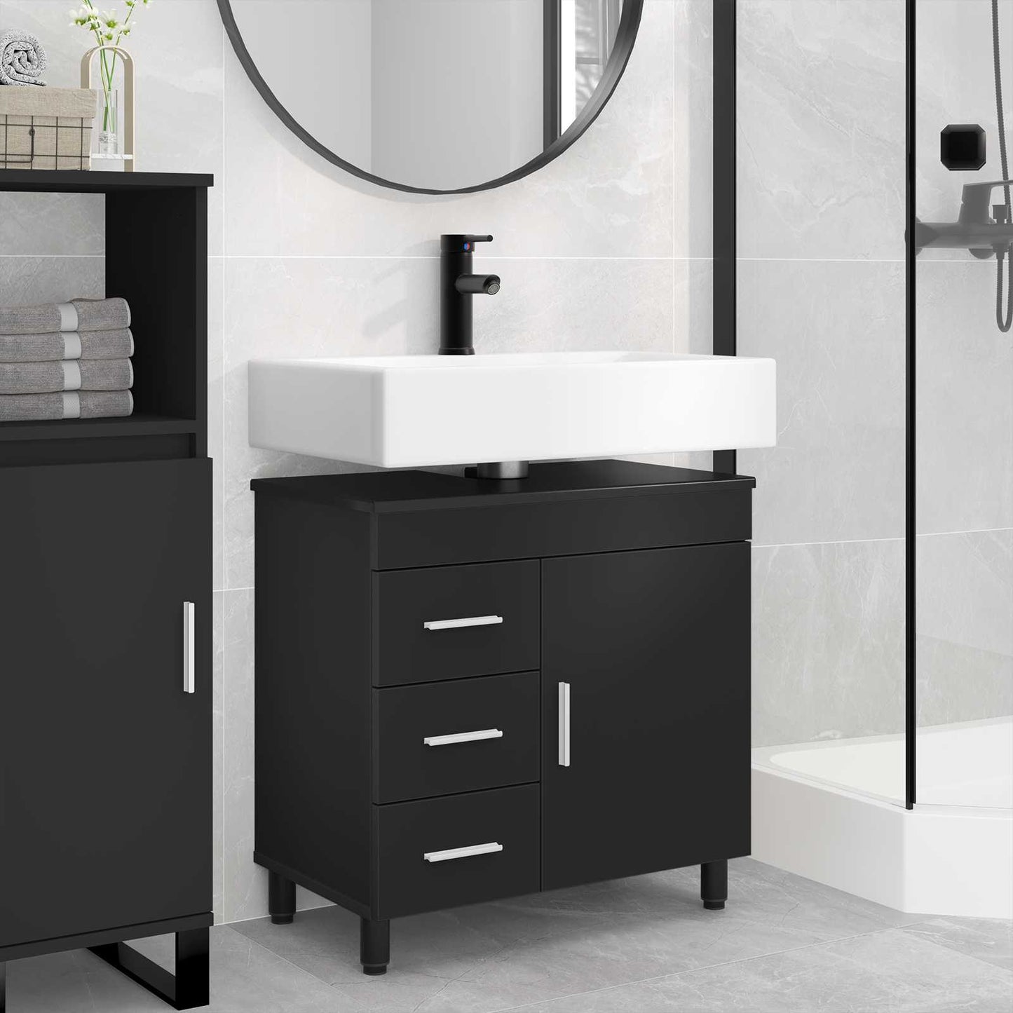 Mobiletto da bagno Nero 60 x 35 x 60 cm Legno ingegnerizzato