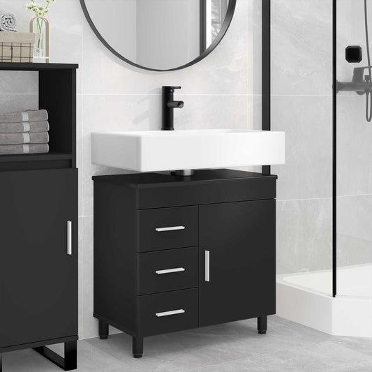 Mobiletto da bagno Nero 60 x 35 x 60 cm Legno ingegnerizzato