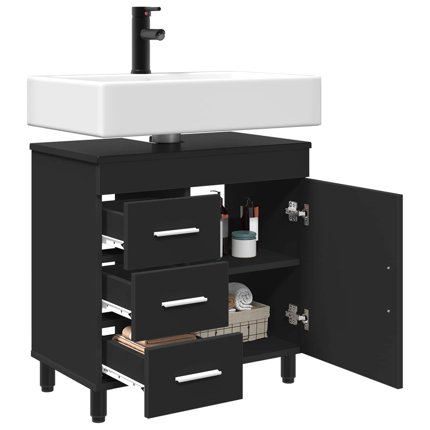 Mobiletto da bagno Nero 60 x 35 x 60 cm Legno ingegnerizzato