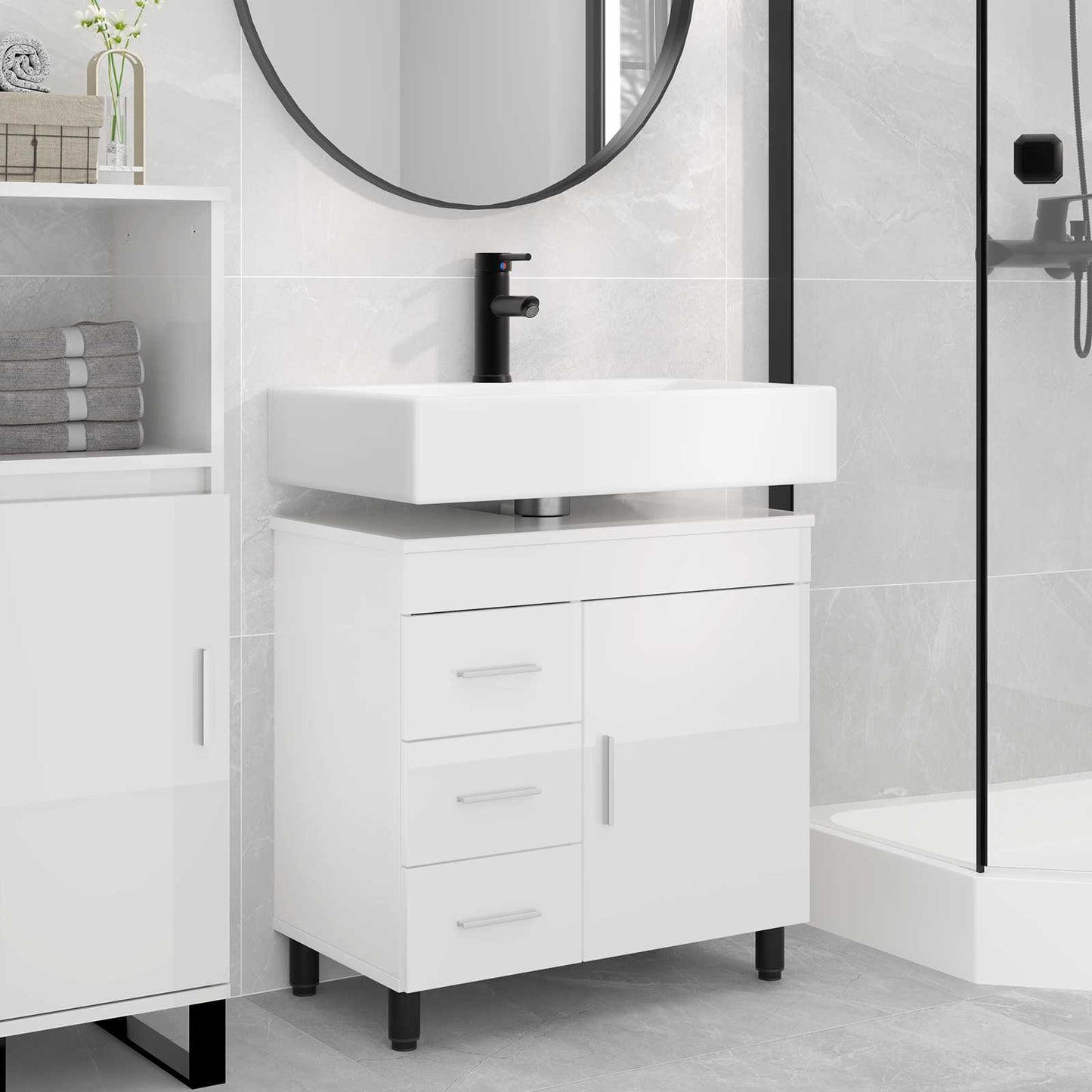 Mobiletto da bagno Bianco Lucido 60 x 35 x 60 cm