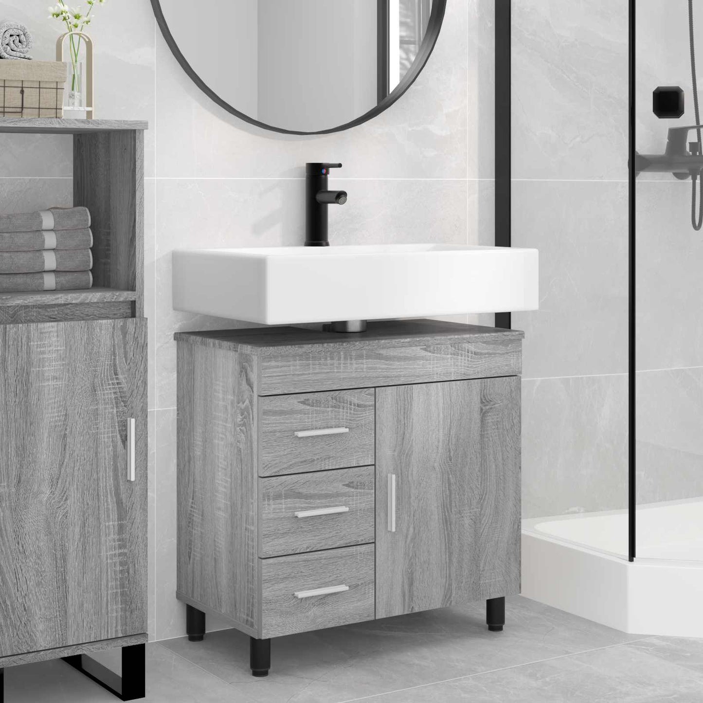 Mobiletto da bagno Sonoma grigio 60 x 35 x 60 cm