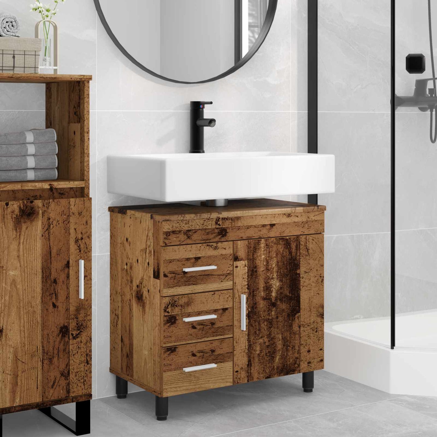 Mobiletto da bagno Legno antico 60 x 35 x 60 cm