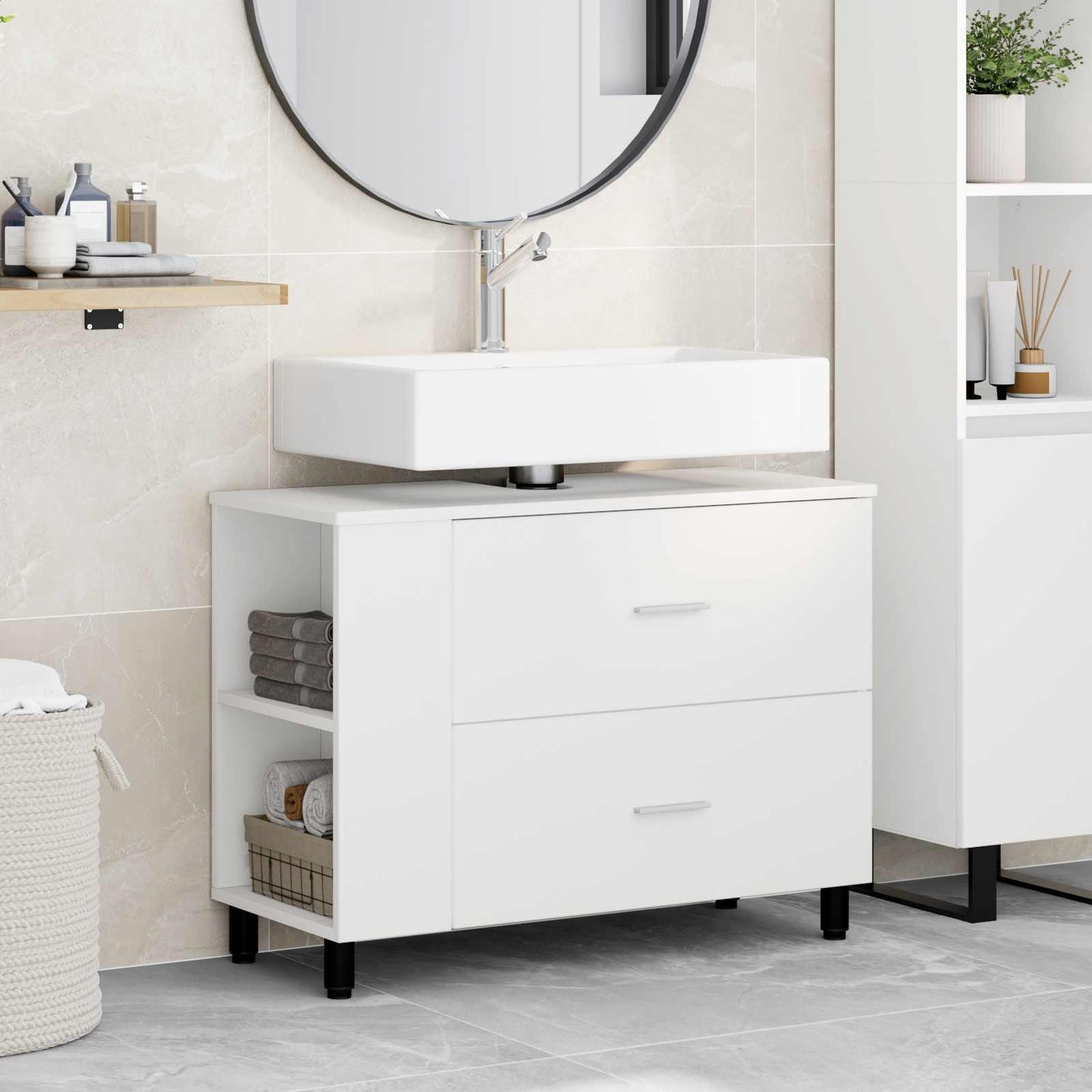 Mobiletto da bagno Bianco 80 x 35 x 60 cm Legno ingegnerizzato