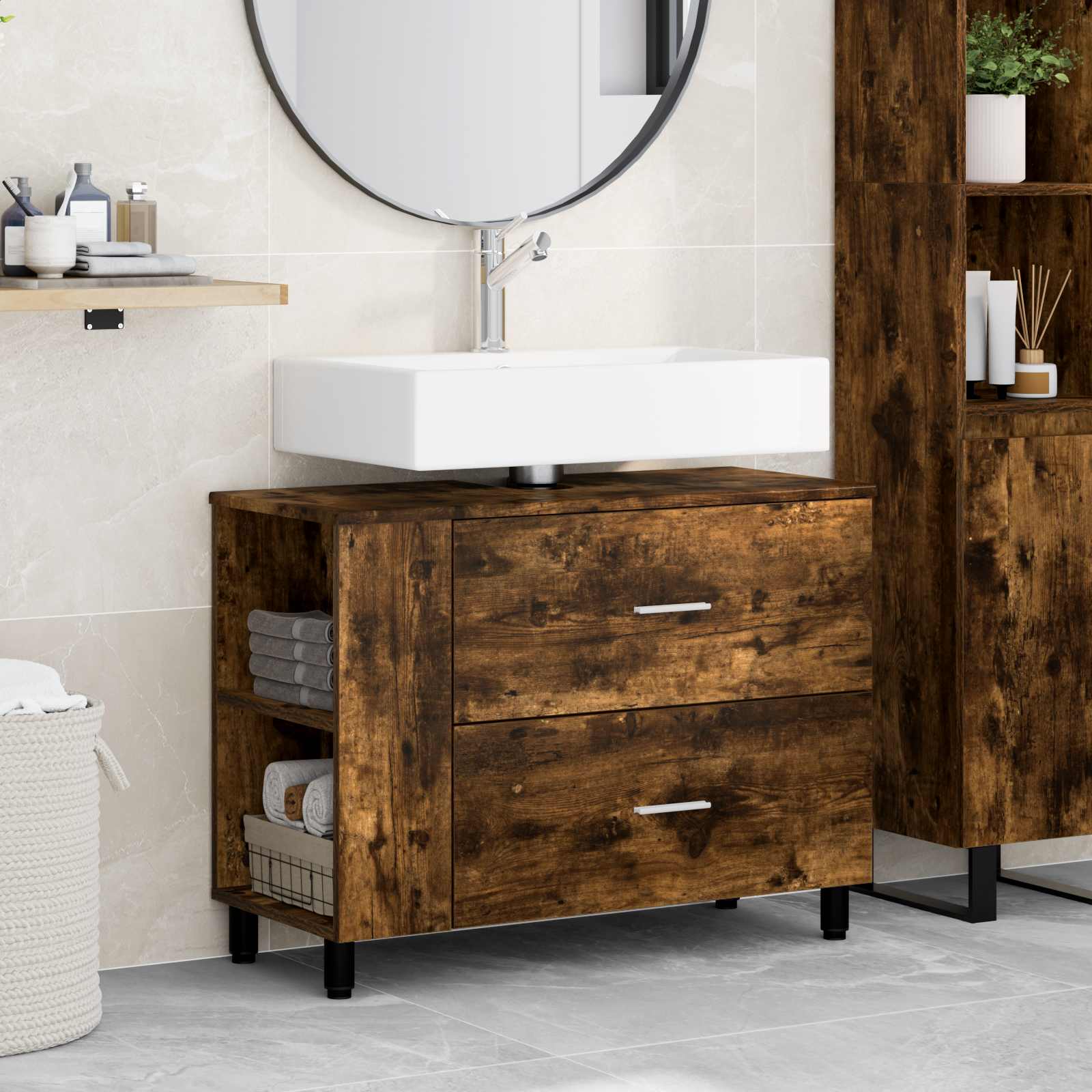Mobiletto da bagno Rovere Fumo 80 x 35 x 60 cm | homemem39