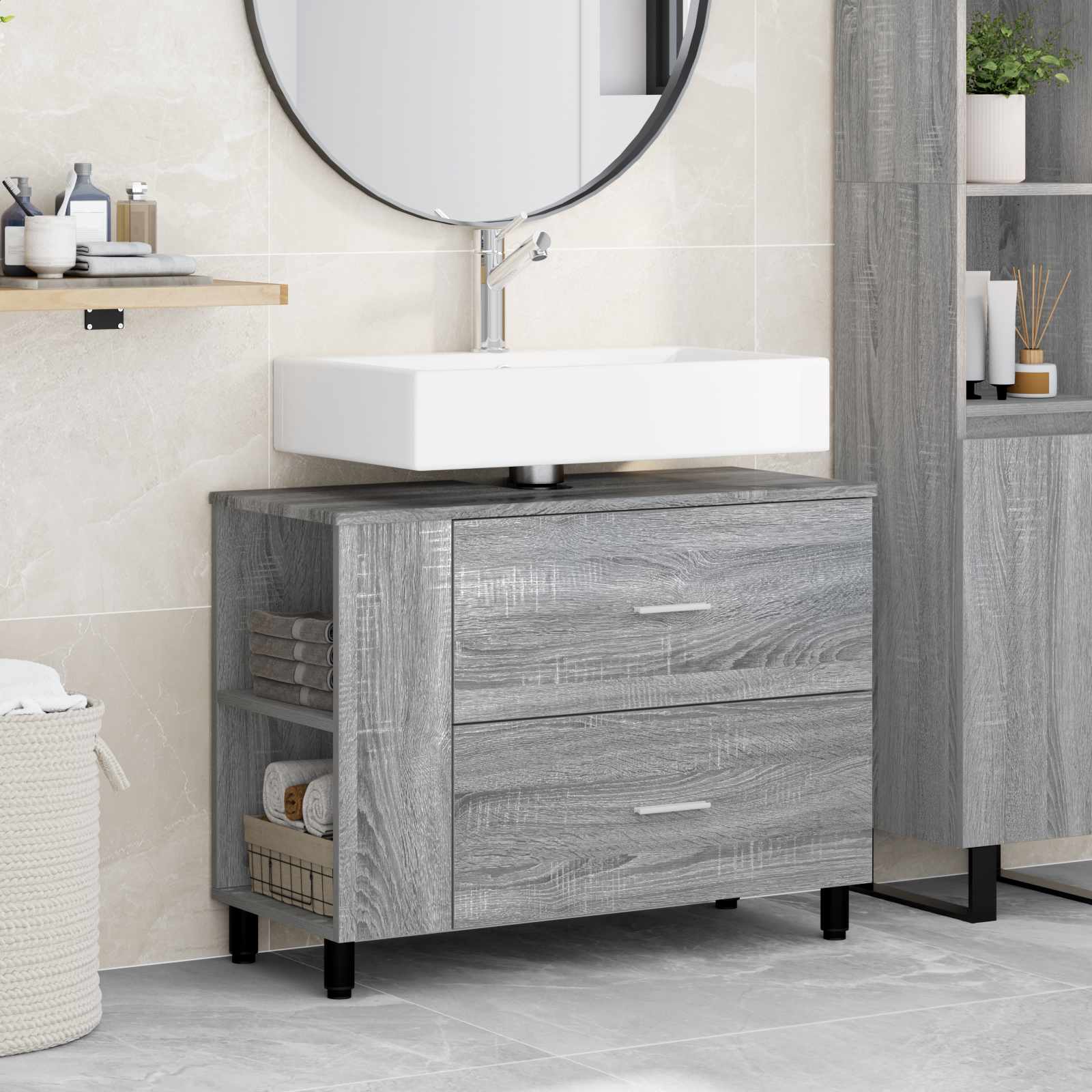 Mobiletto da bagno Sonoma grigio 80 x 35 x 60 cm | homemem39