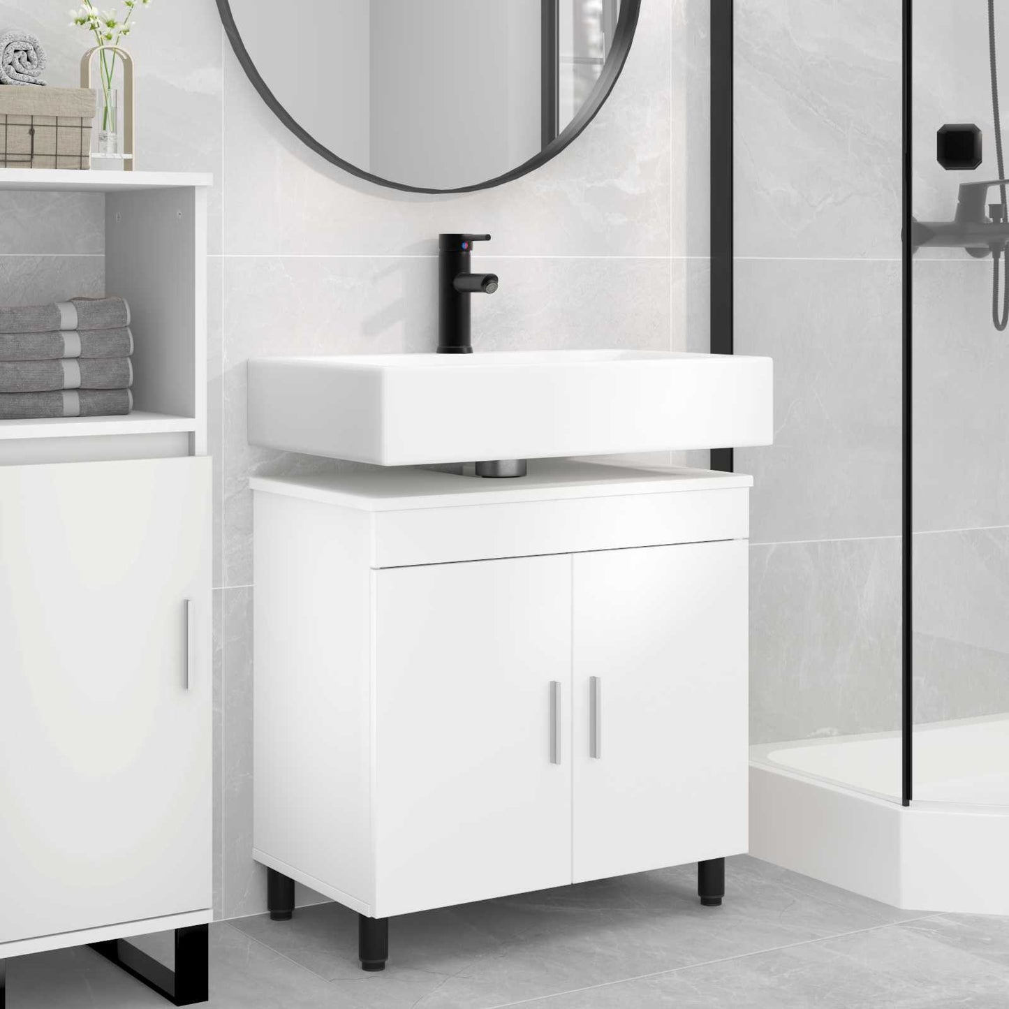 Mobiletto da bagno Bianco 60 x 35 x 60 cm Legno ingegnerizzato | homemem39