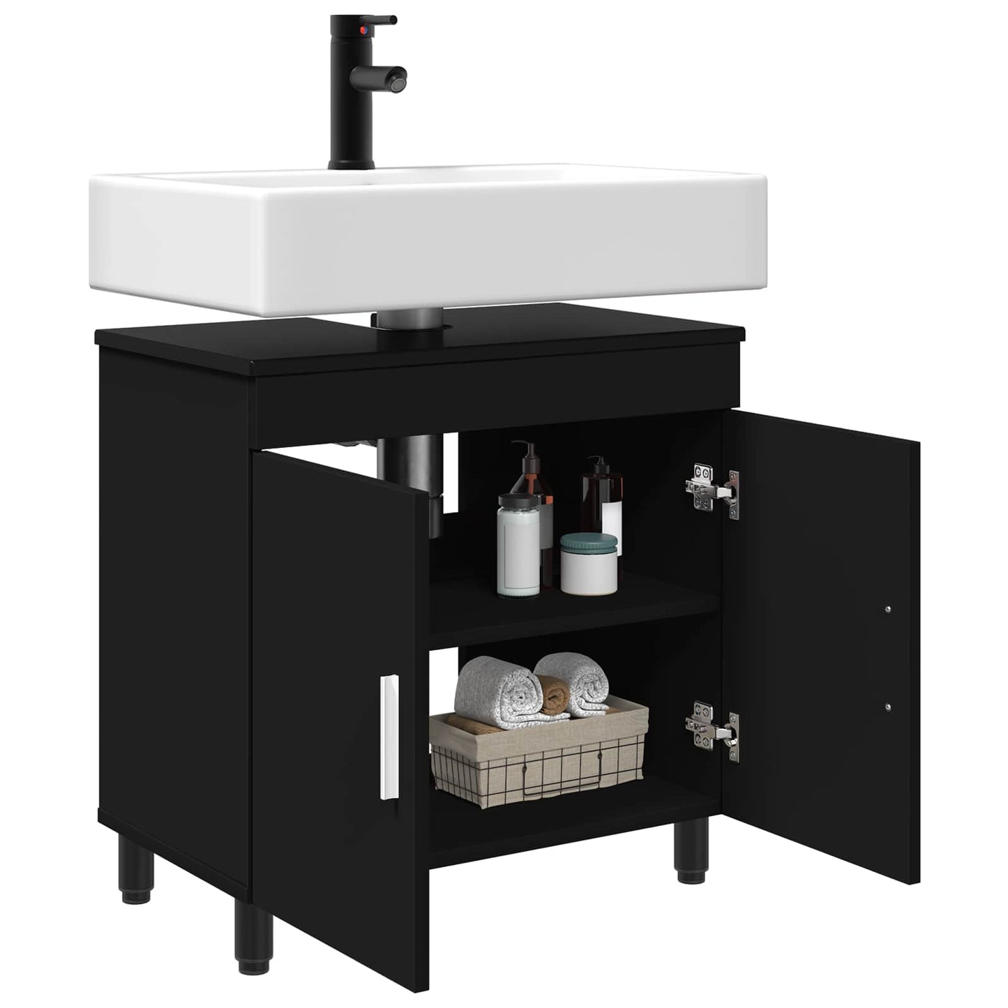 Mobiletto da bagno Nero 60 x 35 x 60 cm Legno ingegnerizzato | homemem39
