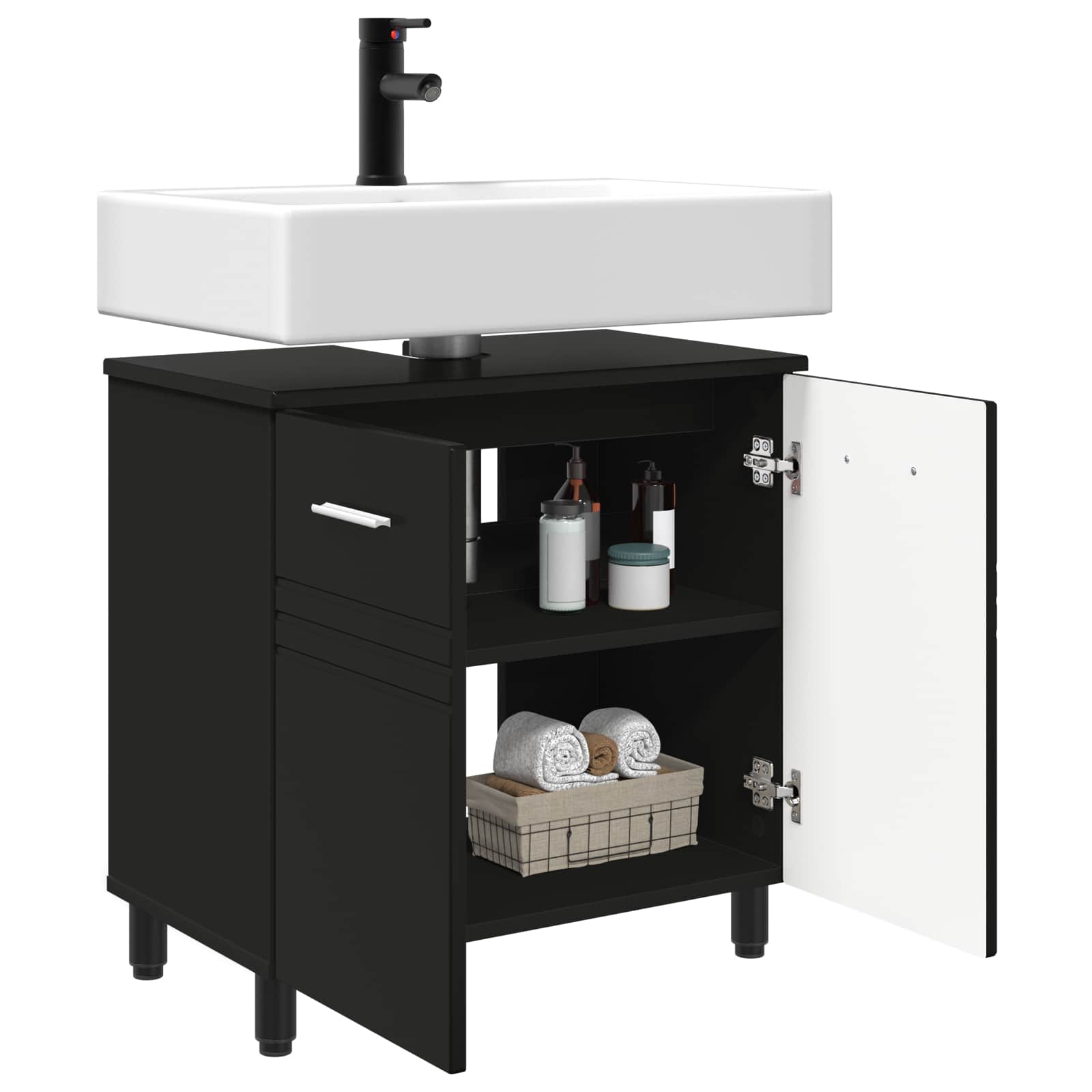 Mobiletto da bagno Nero 60 x 35 x 60 cm Legno ingegnerizzato | homemem39