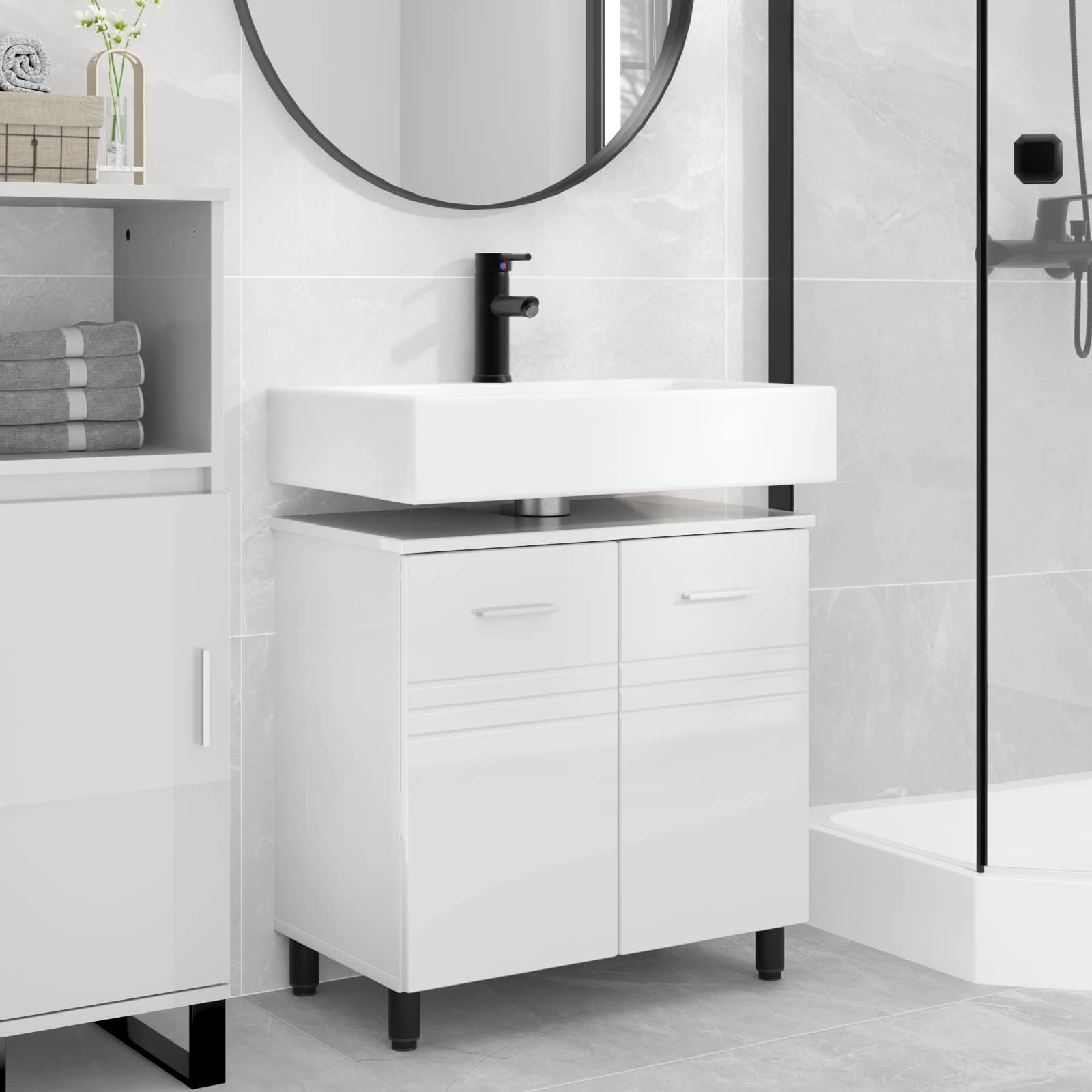 Mobiletto da bagno Bianco Lucido 60 x 35 x 60 cm | homemem39