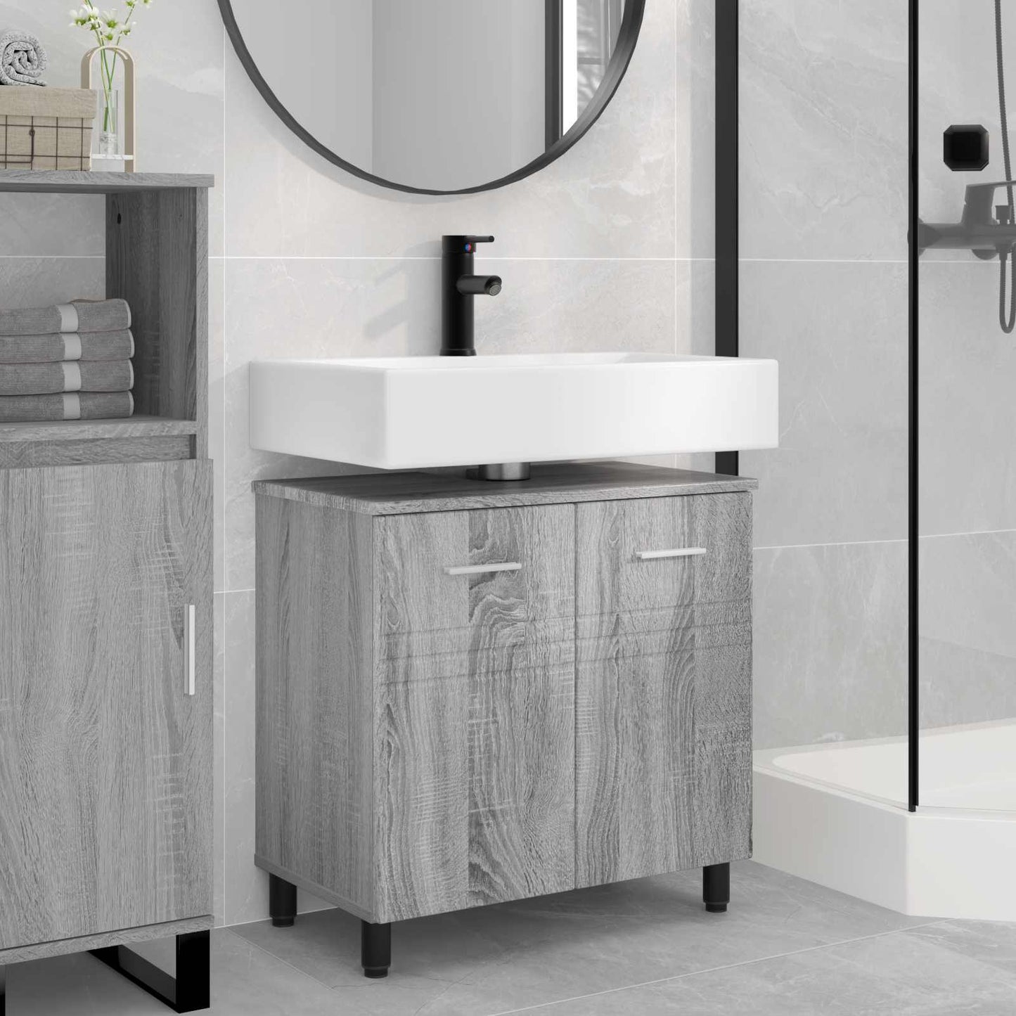 Mobiletto da bagno Sonoma grigio 60 x 35 x 60 cm | homemem39