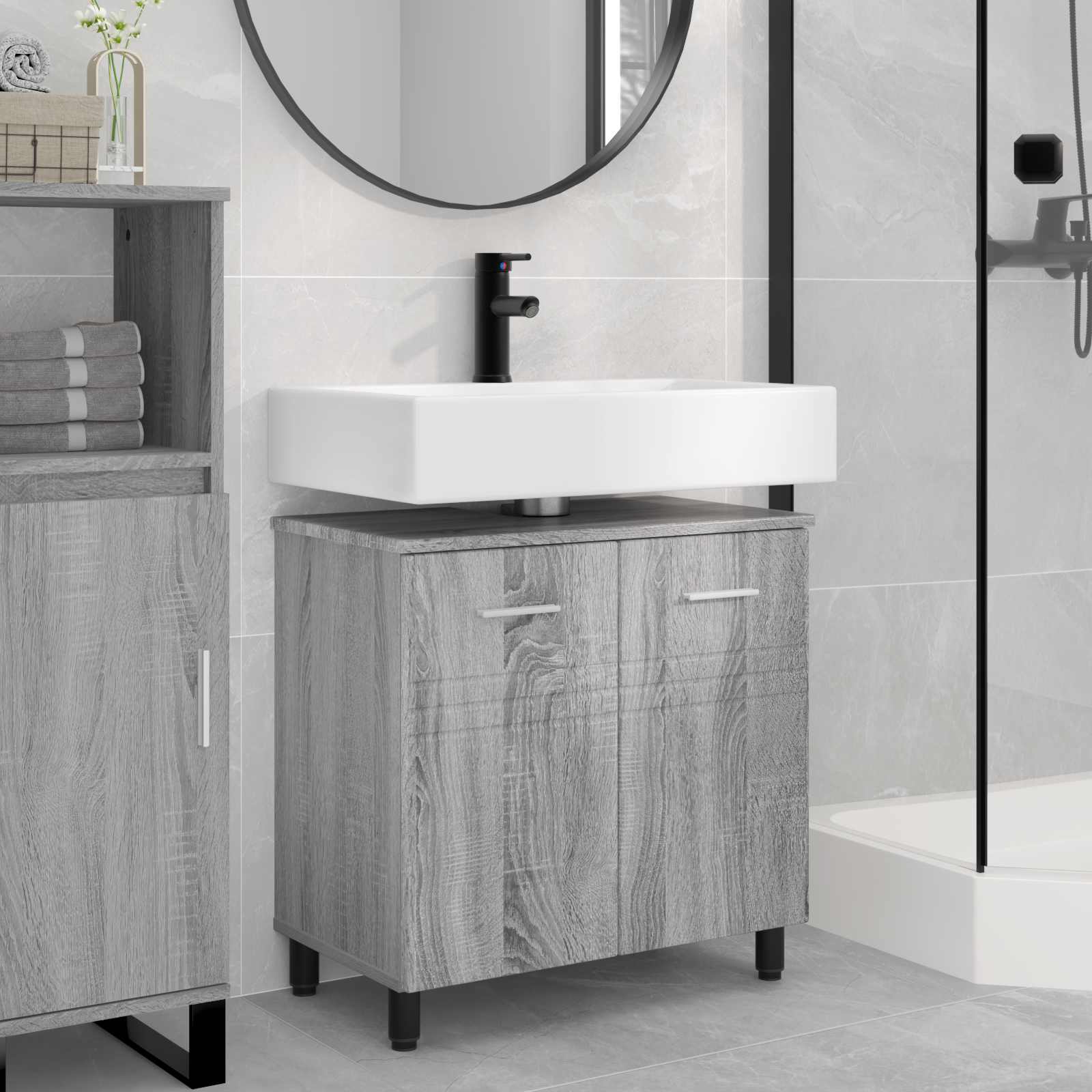 Mobiletto da bagno Sonoma grigio 60 x 35 x 60 cm | homemem39