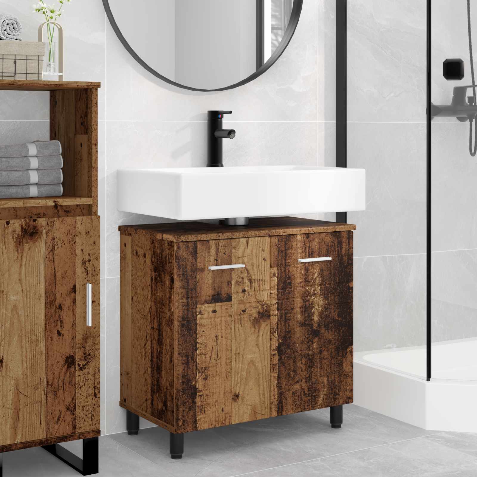 Mobiletto da bagno Legno antico 60 x 35 x 60 cm | homemem39