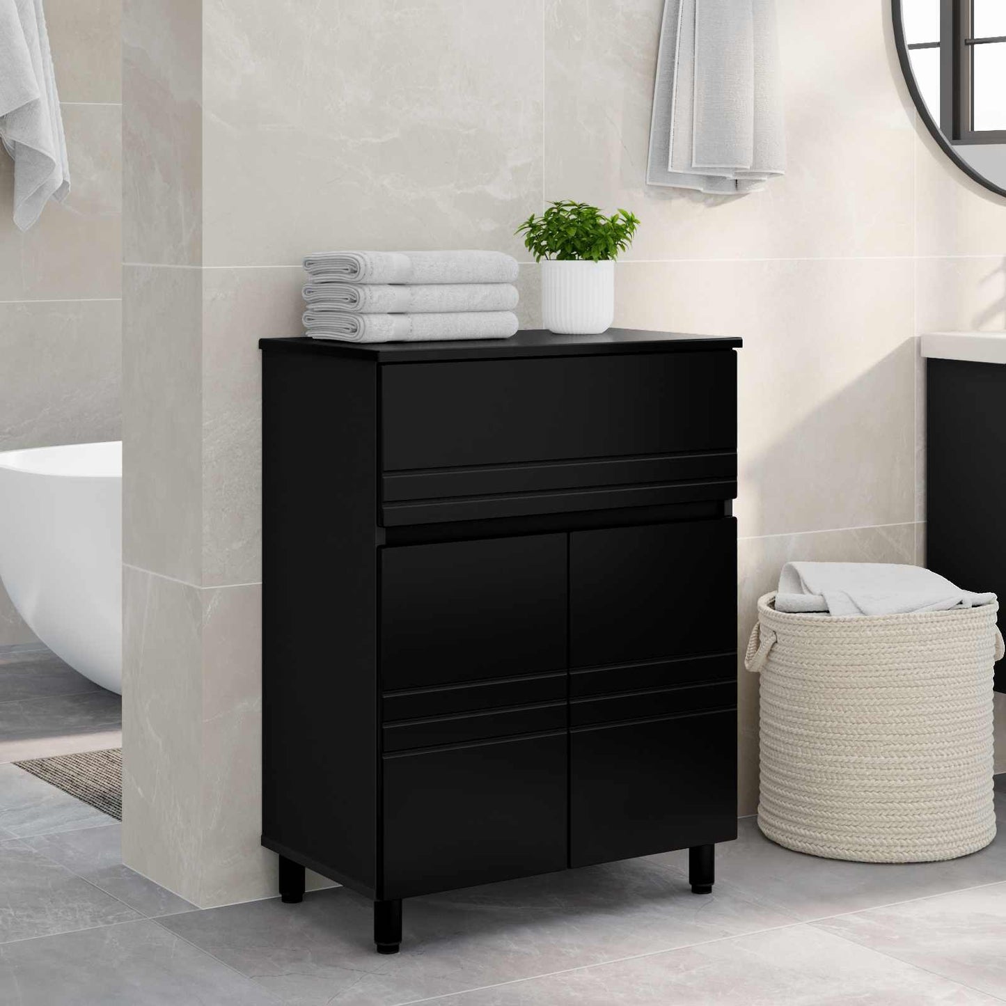 Mobiletto da bagno Nero 60 x 35 x 80 cm Legno ingegnerizzato | homemem39
