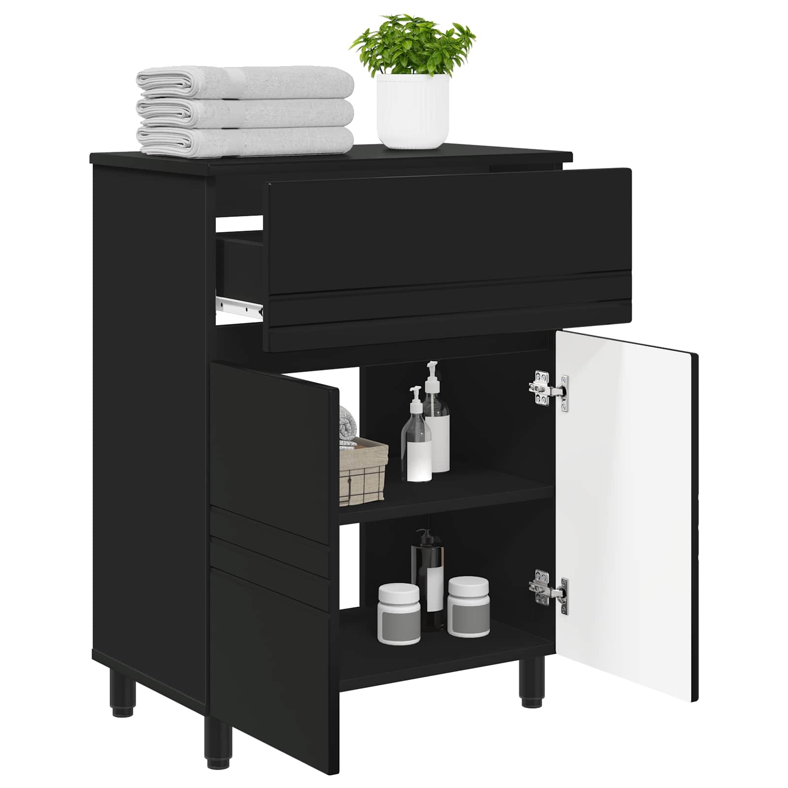 Mobiletto da bagno Nero 60 x 35 x 80 cm Legno ingegnerizzato | homemem39