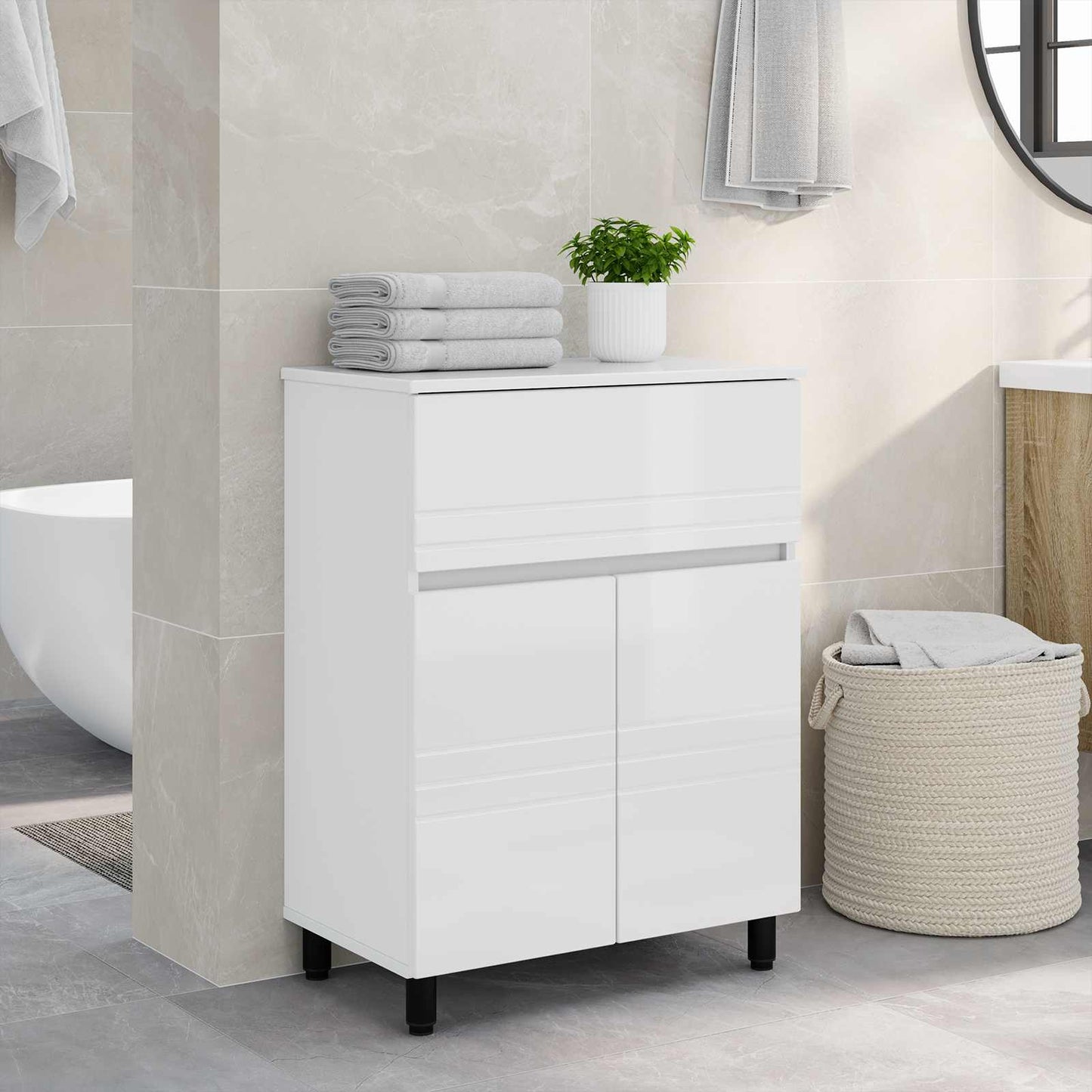 Mobiletto da bagno Bianco Lucido 60 x 35 x 80 cm | homemem39