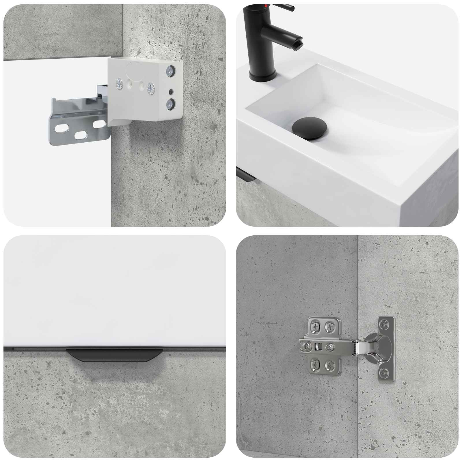 Mobile bagno con rubinetto Grigio Cemento 45,5 x 22,5 x 84 cm | homemem39