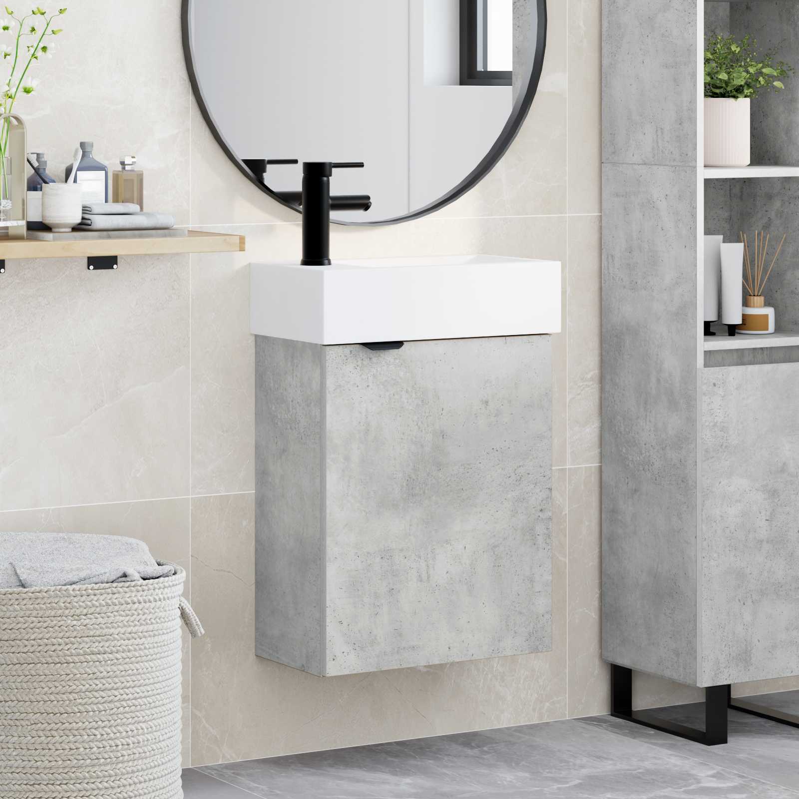 Mobile bagno con rubinetto Grigio Cemento 45,5 x 22,5 x 84 cm | homemem39