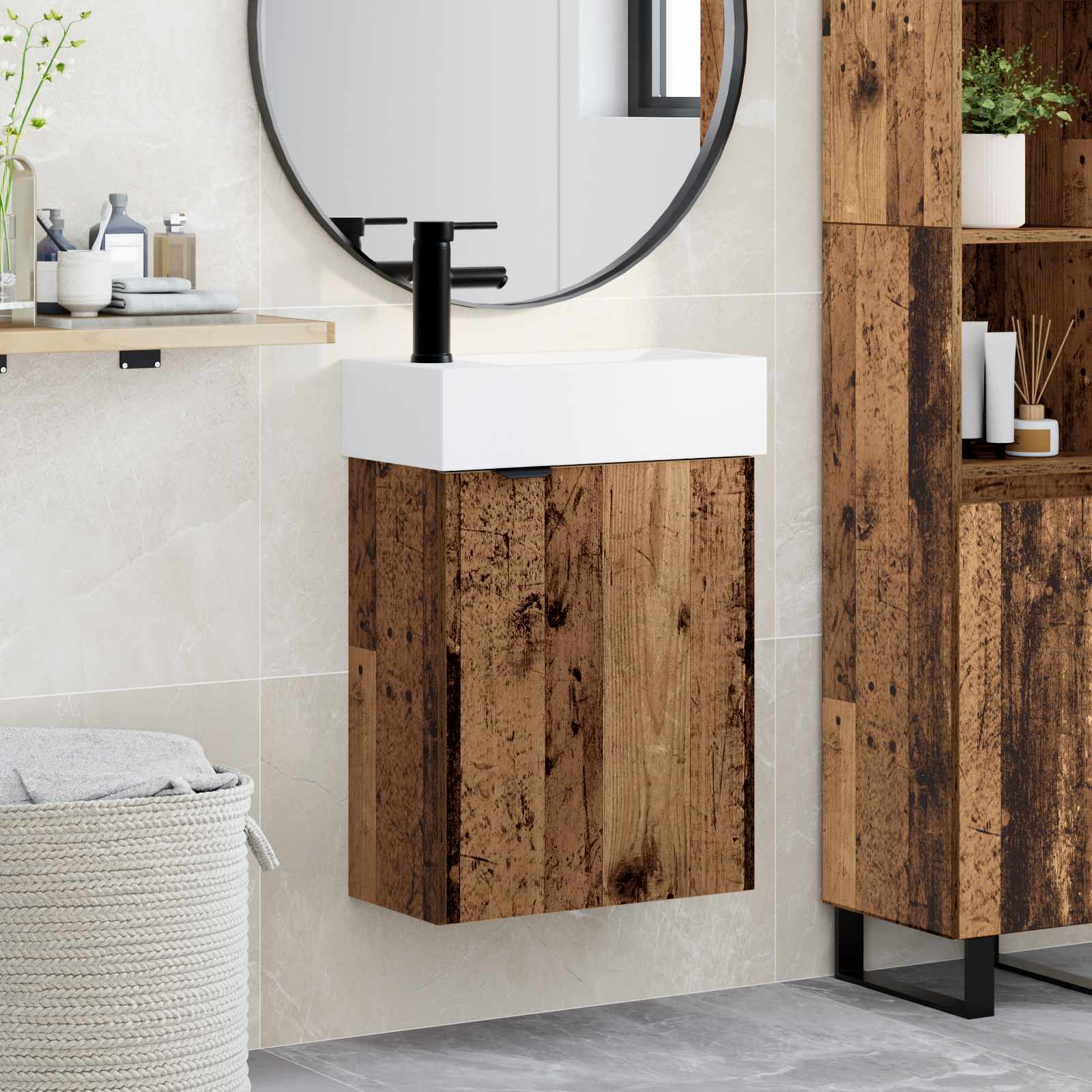 Mobile bagno con rubinetto Legno antico 45,5 x 22,5 x 84 cm | homemem39