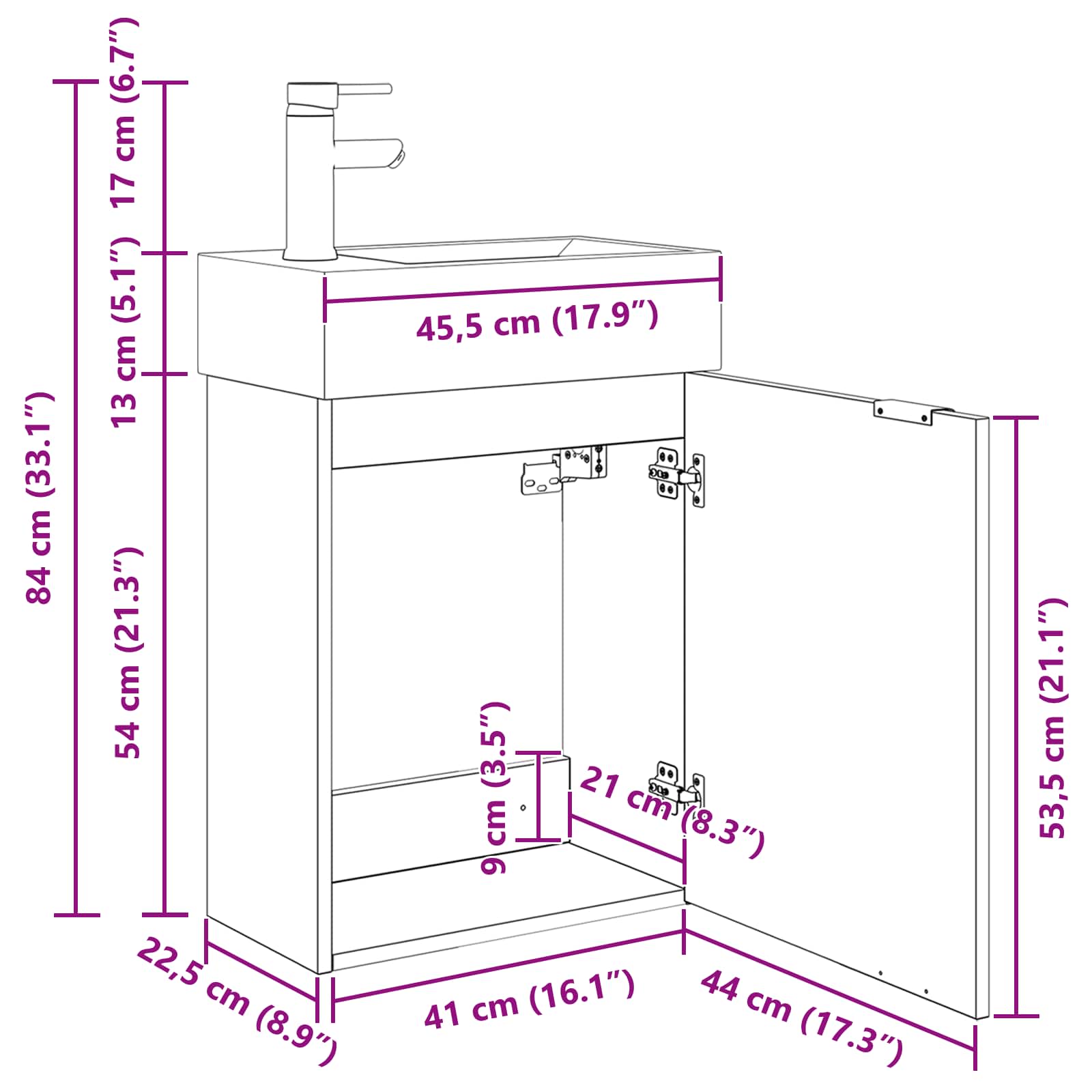 Mobile bagno con rubinetto Legno antico 45,5 x 22,5 x 84 cm | homemem39