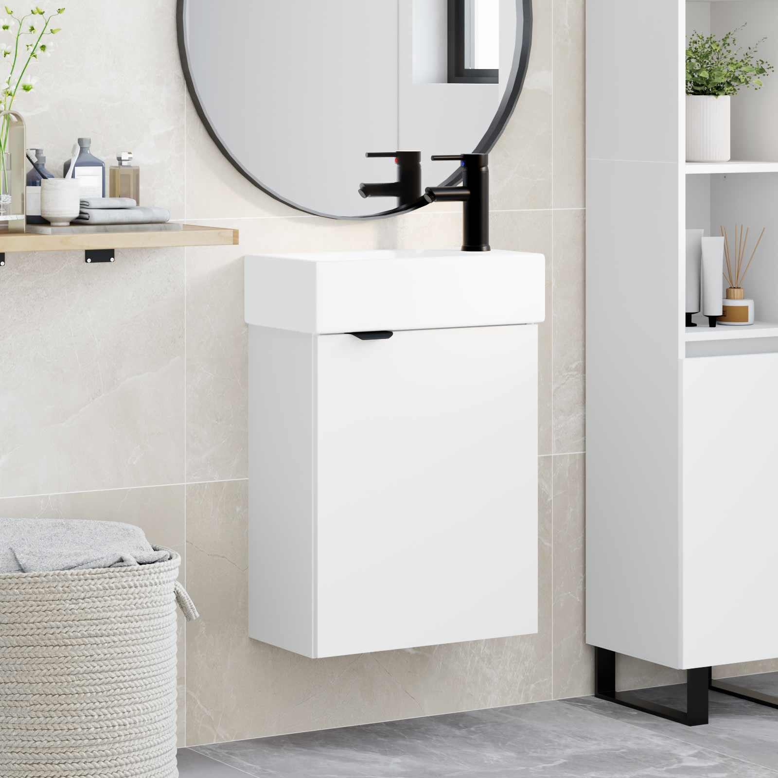 Mobile bagno con rubinetto Bianco 45,5 x 22,5 x 84 cm | homemem39