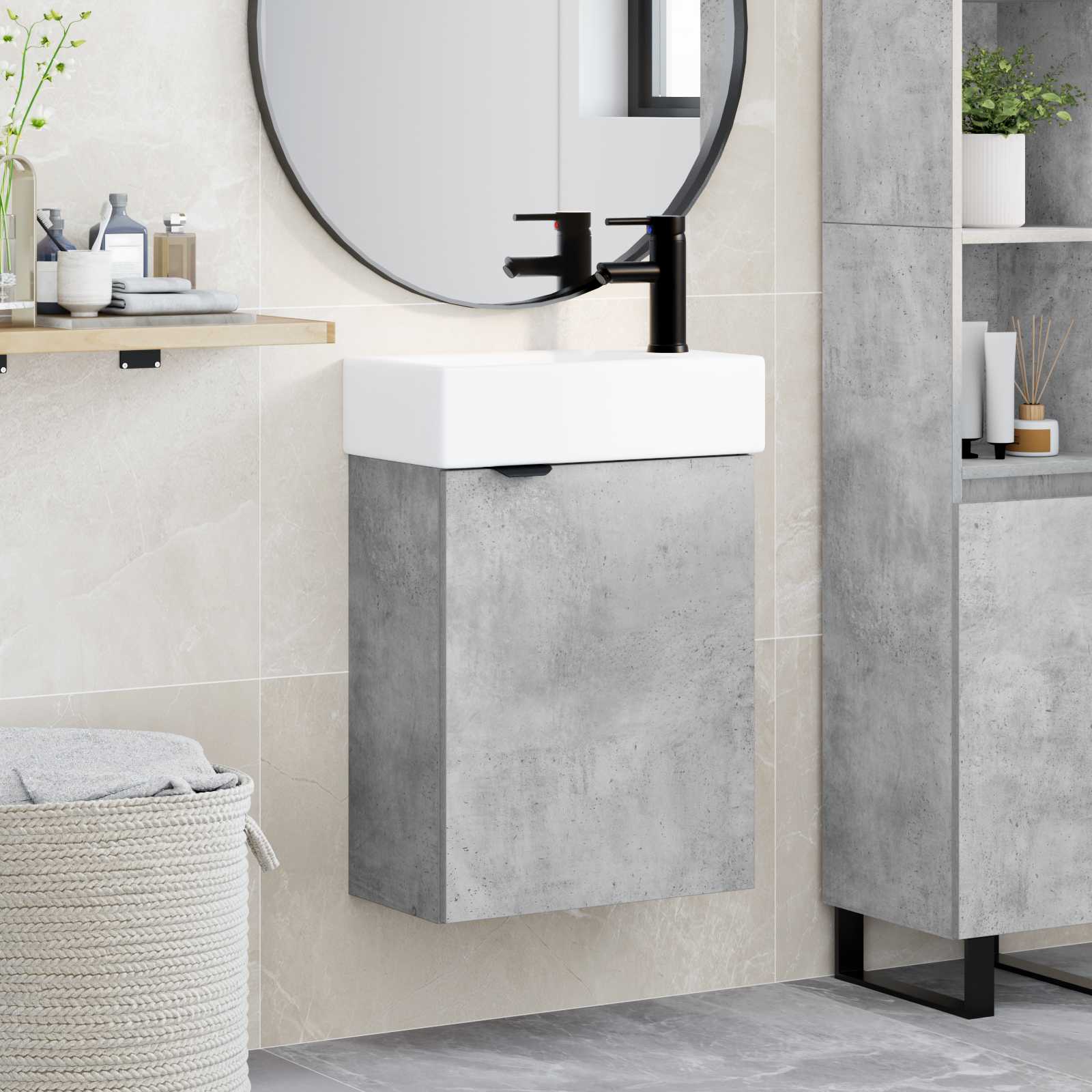 Mobile bagno con rubinetto Grigio Cemento 45,5 x 22,5 x 84 cm | homemem39