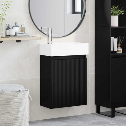 Mobile bagno con rubinetto Nero 45,5 x 22,5 x 84 cm