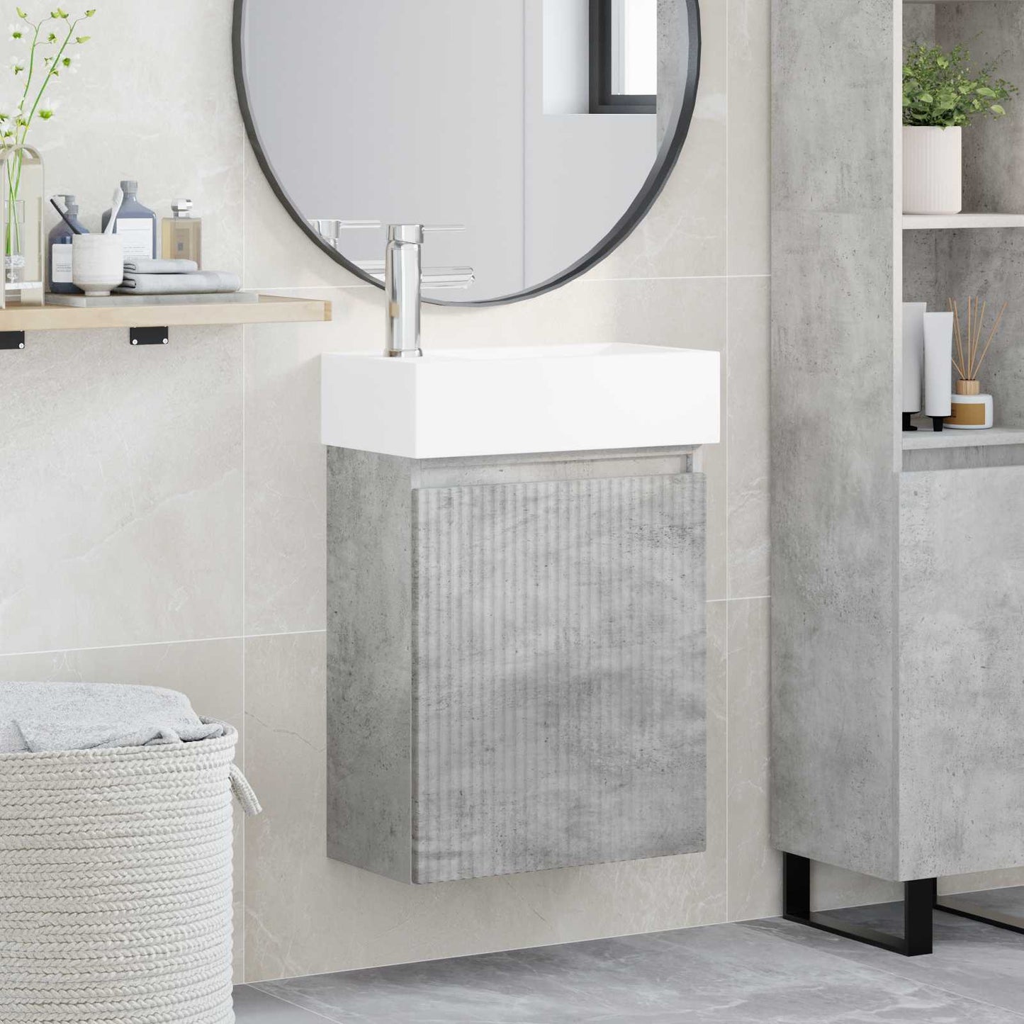 Mobile bagno con rubinetto Grigio Cemento 45,5 x 22,5 x 84 cm